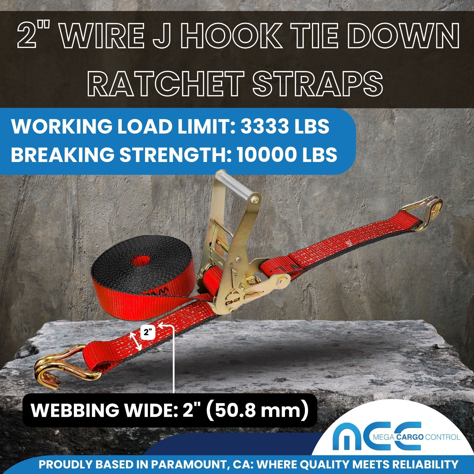 Heavy Duty 2″ x 30′ Ratchet Strap w/ J Wire Hook Flatbed Truck Trailer Tie Down