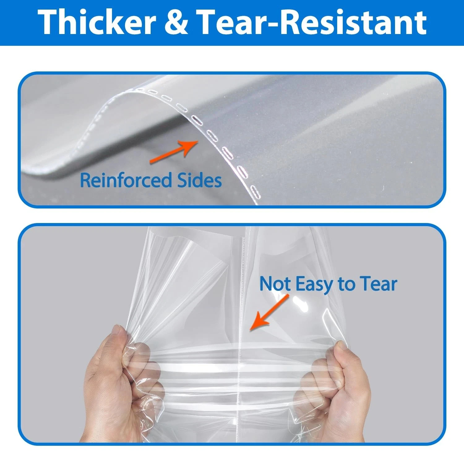 12 x 15 Clear Plastic T-Shirt Bags with Clothing Size Stickers, 100 Pcs Cel