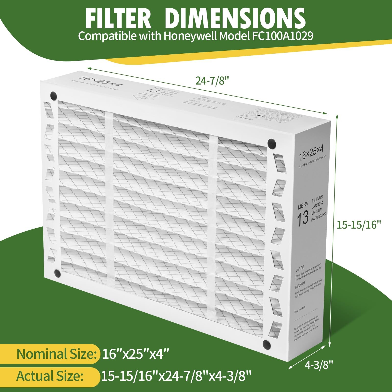 DerBlue 2PACK 16x25x4 MERV 13 Furnace Filter Replacement Compatible with…