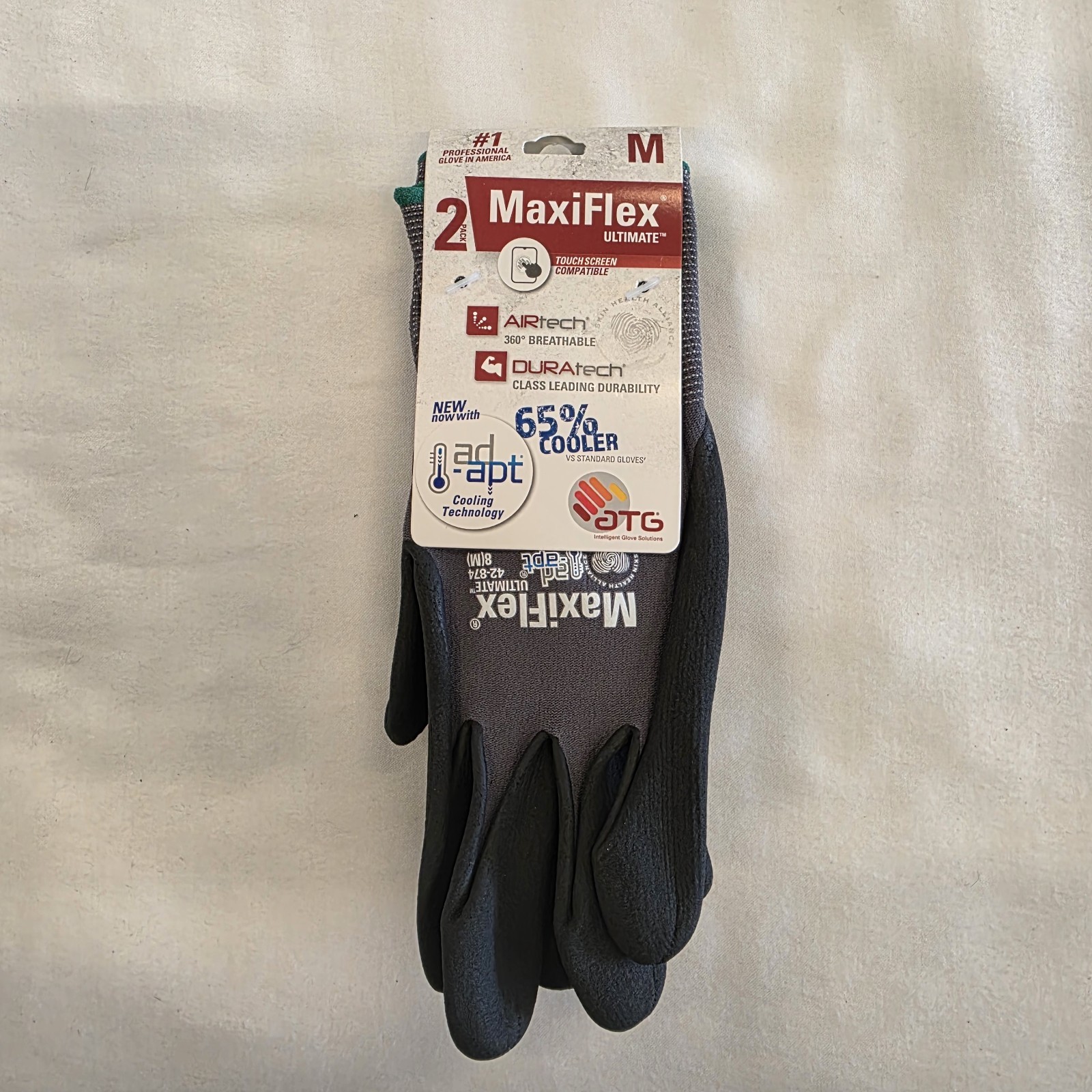 ATG 42-874 MaxiFlex Ultimate AD-APT Seamless Knit Gloves Size M, L