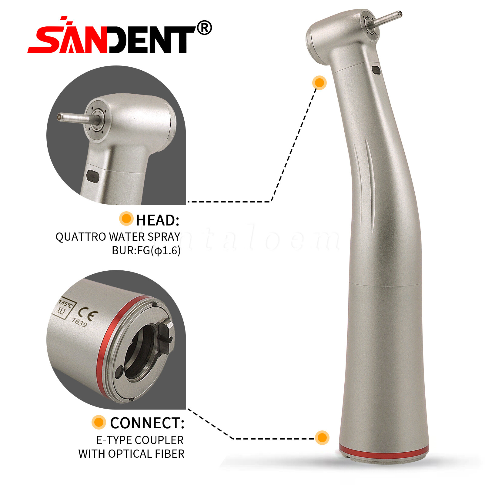 NSK Ti-MAX X95L Style Dental 1:5 LED Fiber Optic Contra Angle Handpiece Red Ring