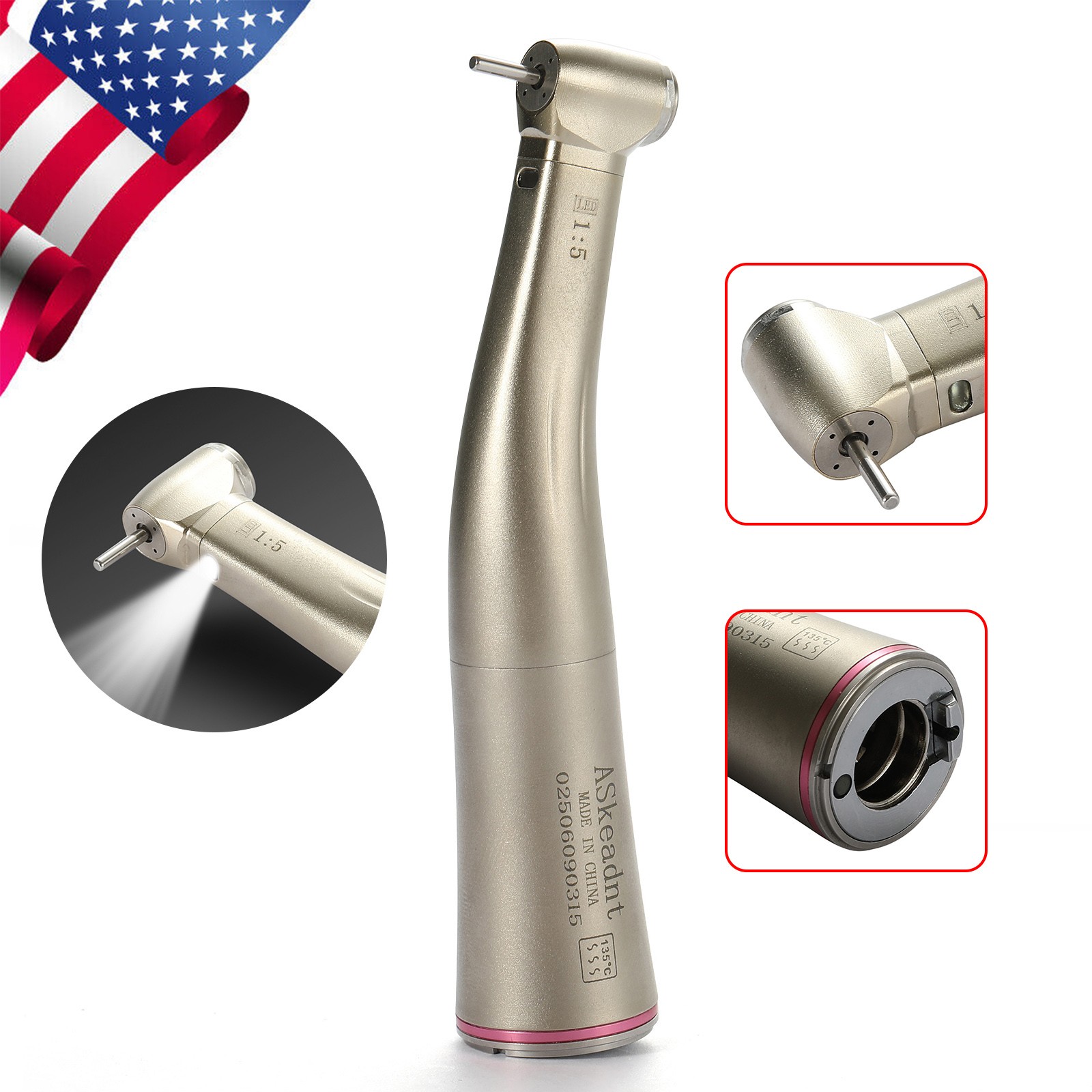 Dental 1:5 Increasing LED Fiber Optic Contra Angle Handpiece for NSK Ti-Max X95L