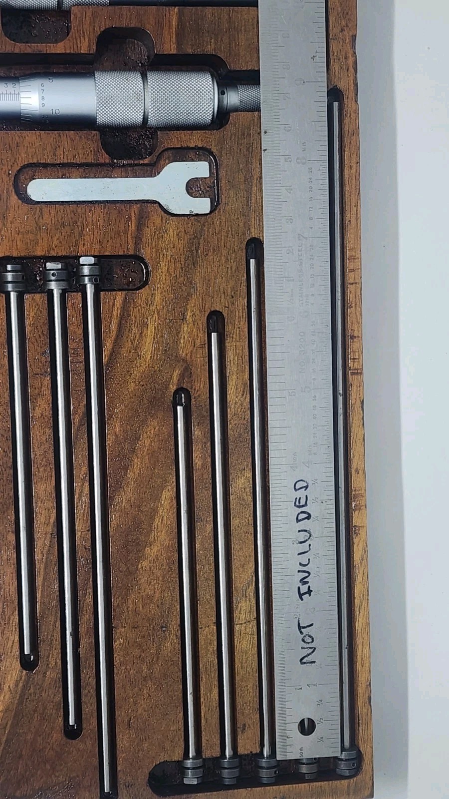Mitutoyo Depth Gauges 0-6″ Set In Custom Wood Holder 2-3/8″ & 4″ Bases
