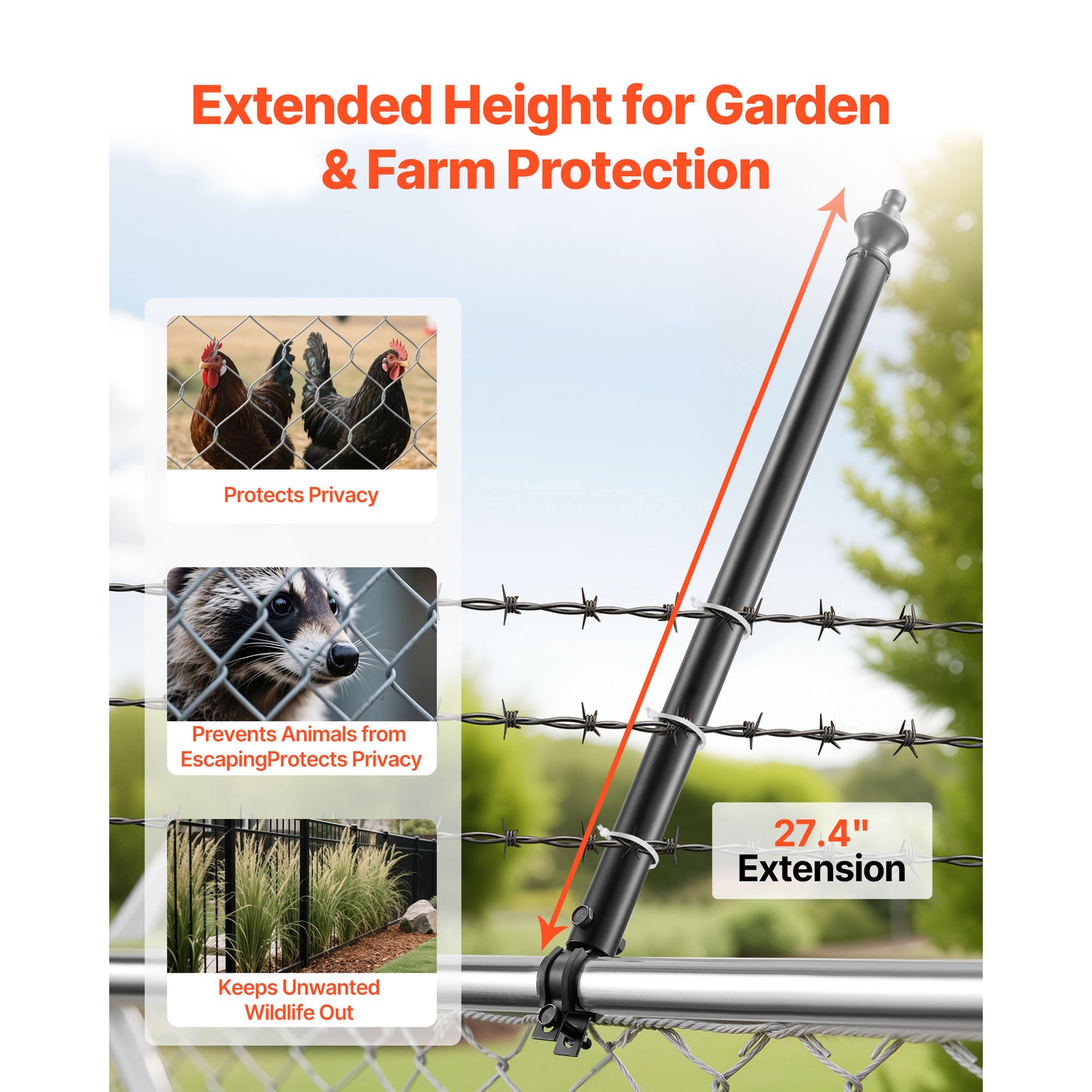 9Pack 27.4 in Galvanized Steel Chain Link Fence Extender for 1.3″-1.5″ Top Rail