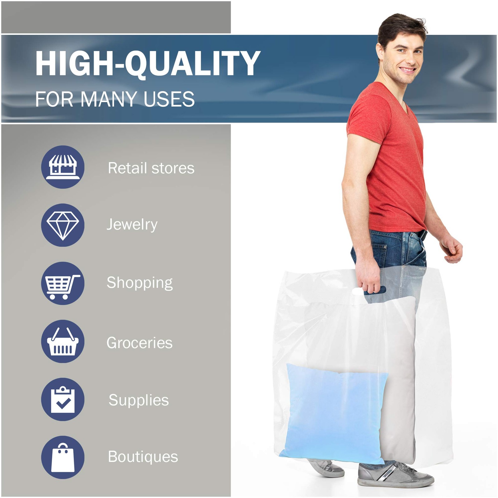 26×26 Clear Plastic Merchandise Bags, Glossy Finish, Jumbo Retail Size, 50 Pa…