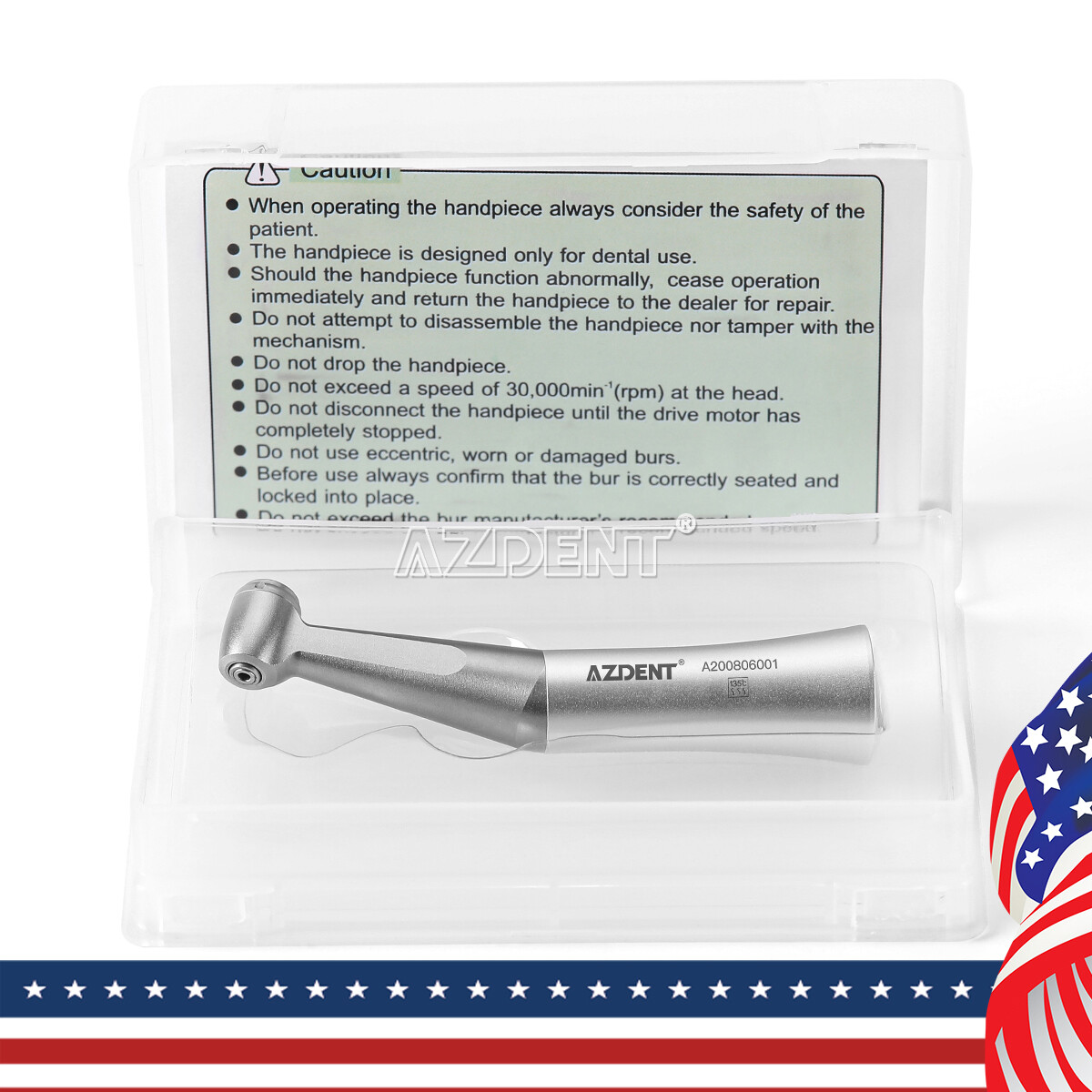 AZDENT Dental Contra Angle Low Speed Handpiece 1:1 Direct Drive 1.6mm FG Burs
