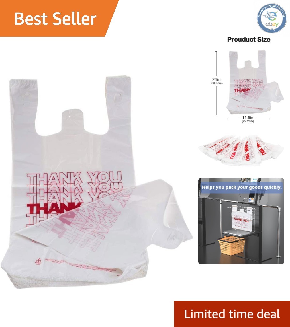 Durable White Plastic Shopping Bags – 100 Count, 15 Mic Reusable and Disposable