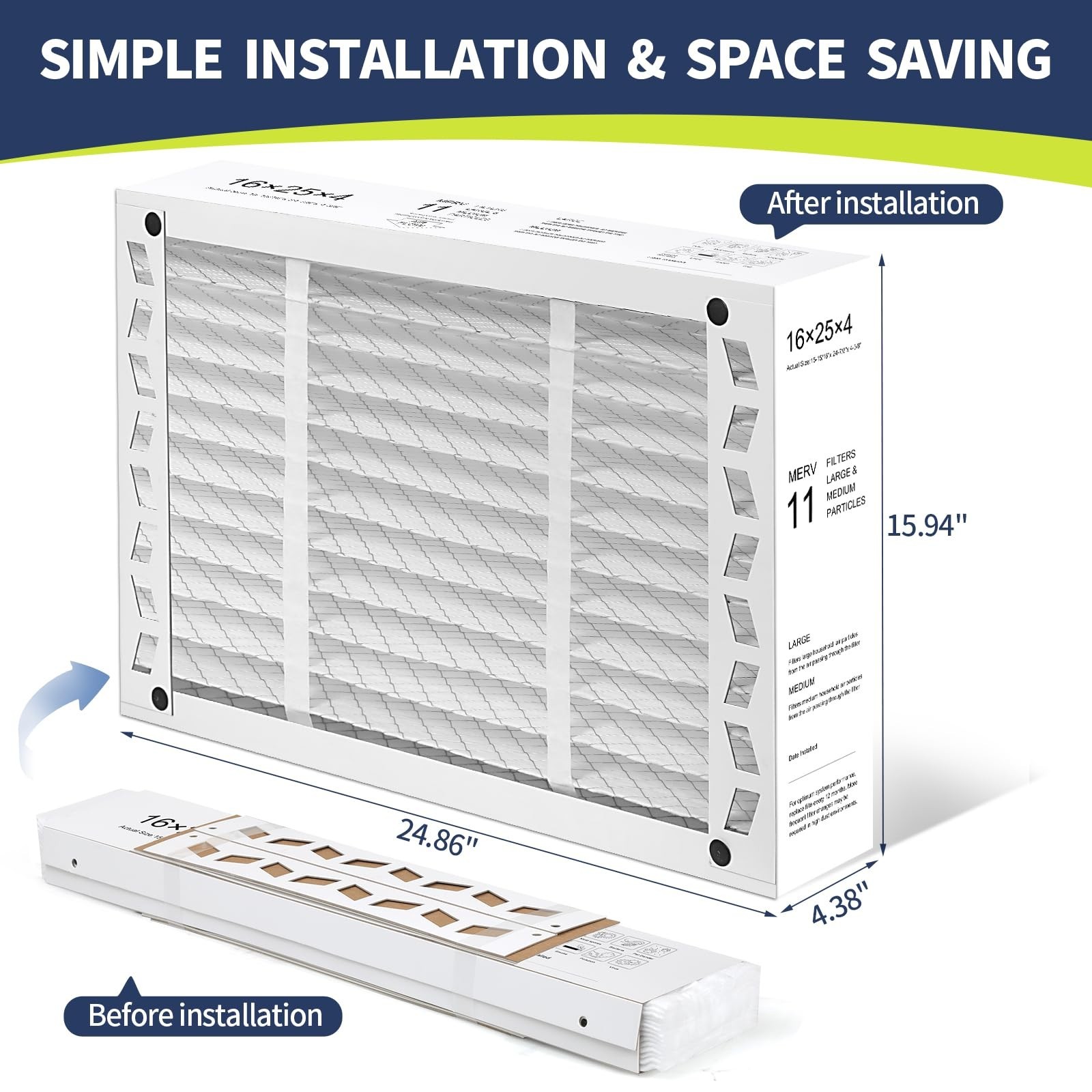 16x25x4 AC Furnace Air Filter Compatible with Honeywell FC100A1029, MERV 11 H…