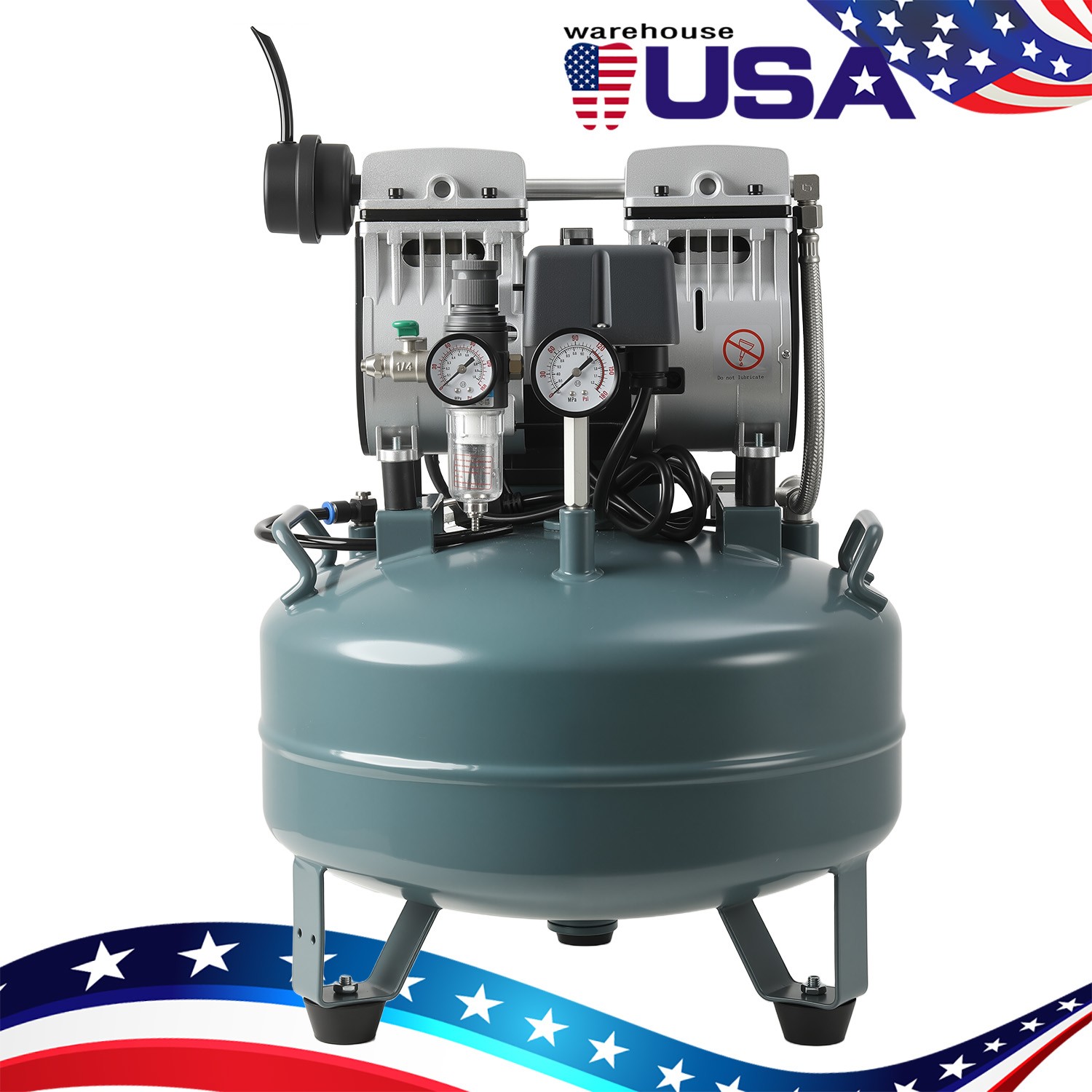 Silent Oil-Free Dental Air Compressor 40L 800W Auto Stop/Start Low Noise 58dB