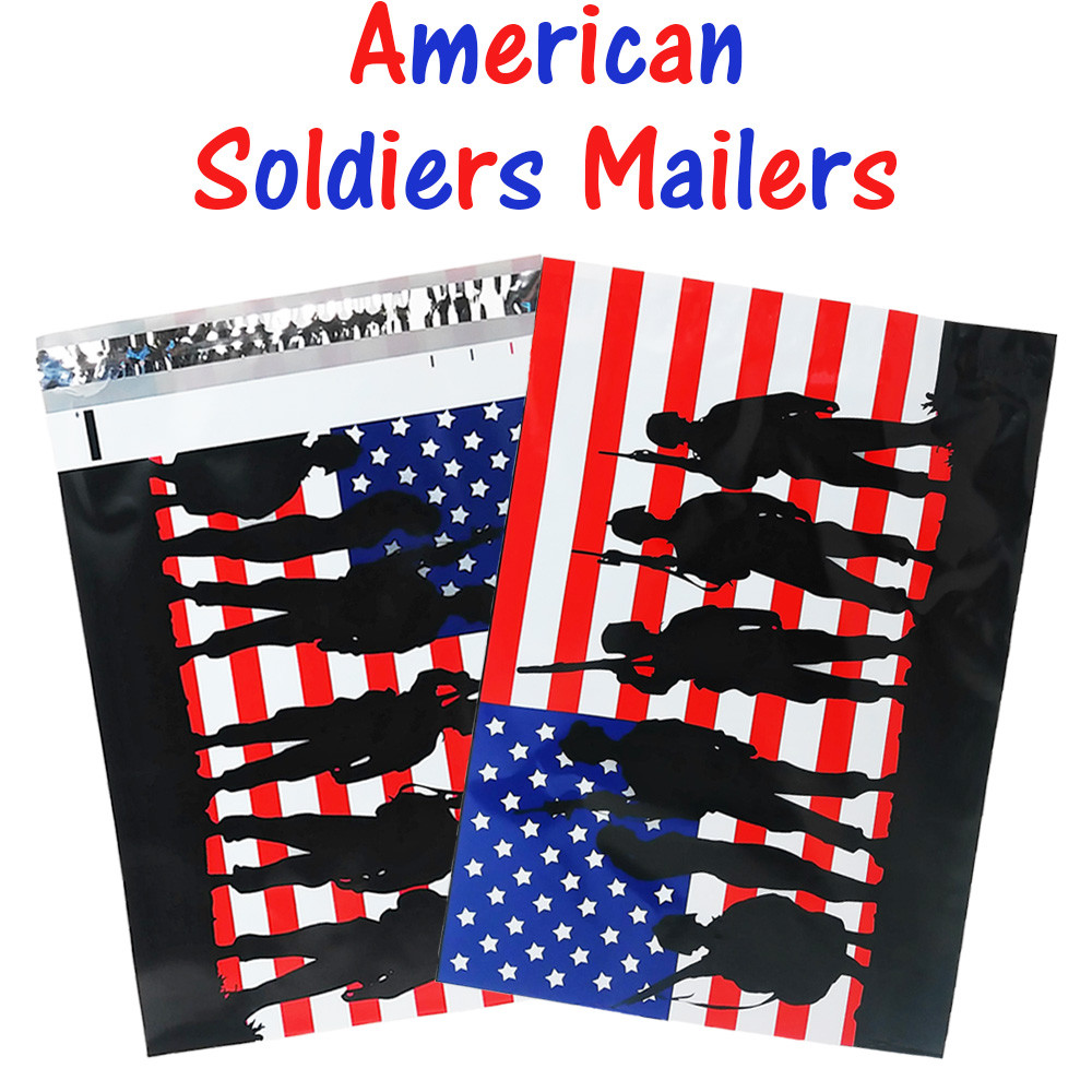 10×13 Patriotic Poly Mailers, Designer Shipping Custom Boutique Flag Envelopes