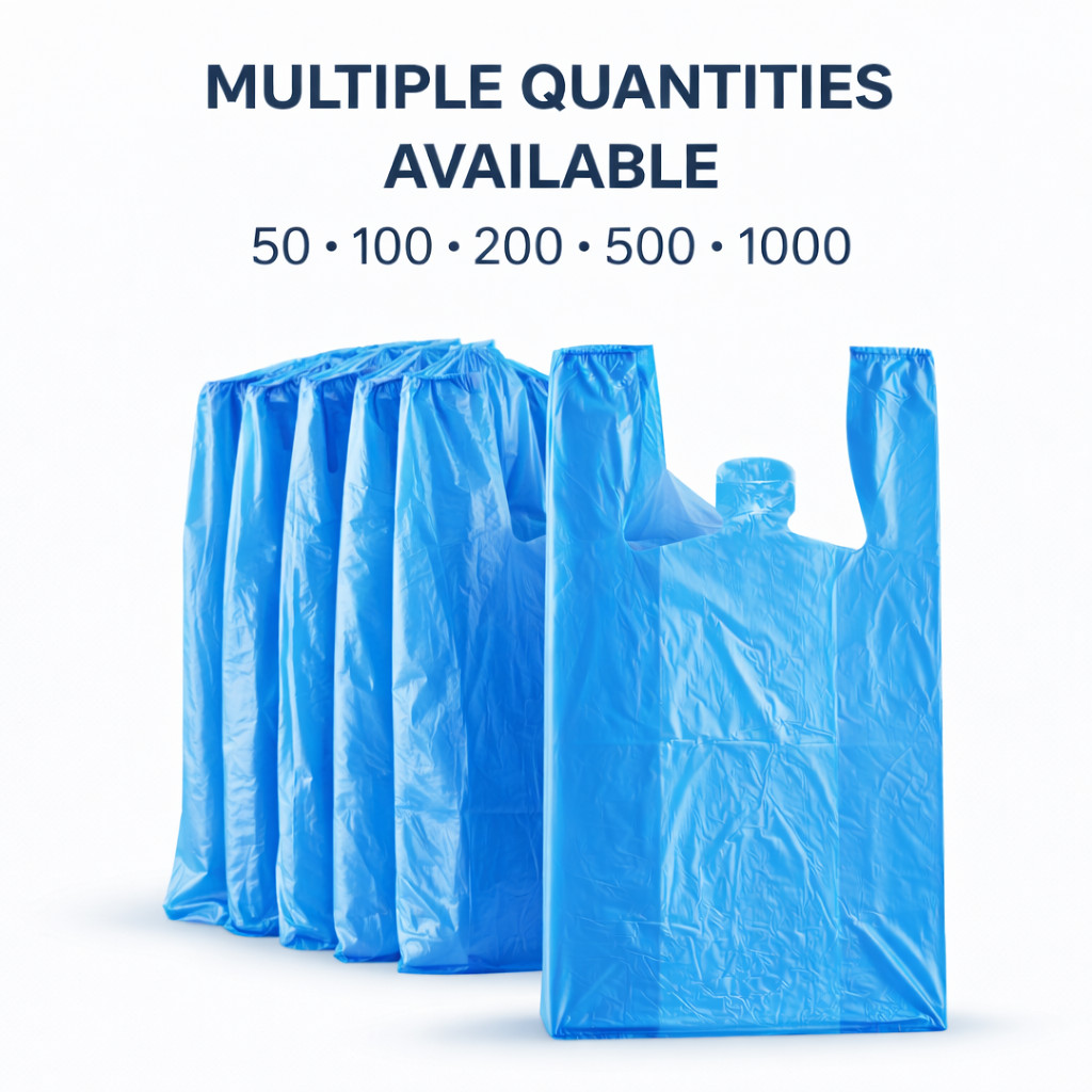 Bags 1/6 Large 21 x 6.5 x 11.5 Blue T-Shirt Plastic Grocery Shopping Bags F&S