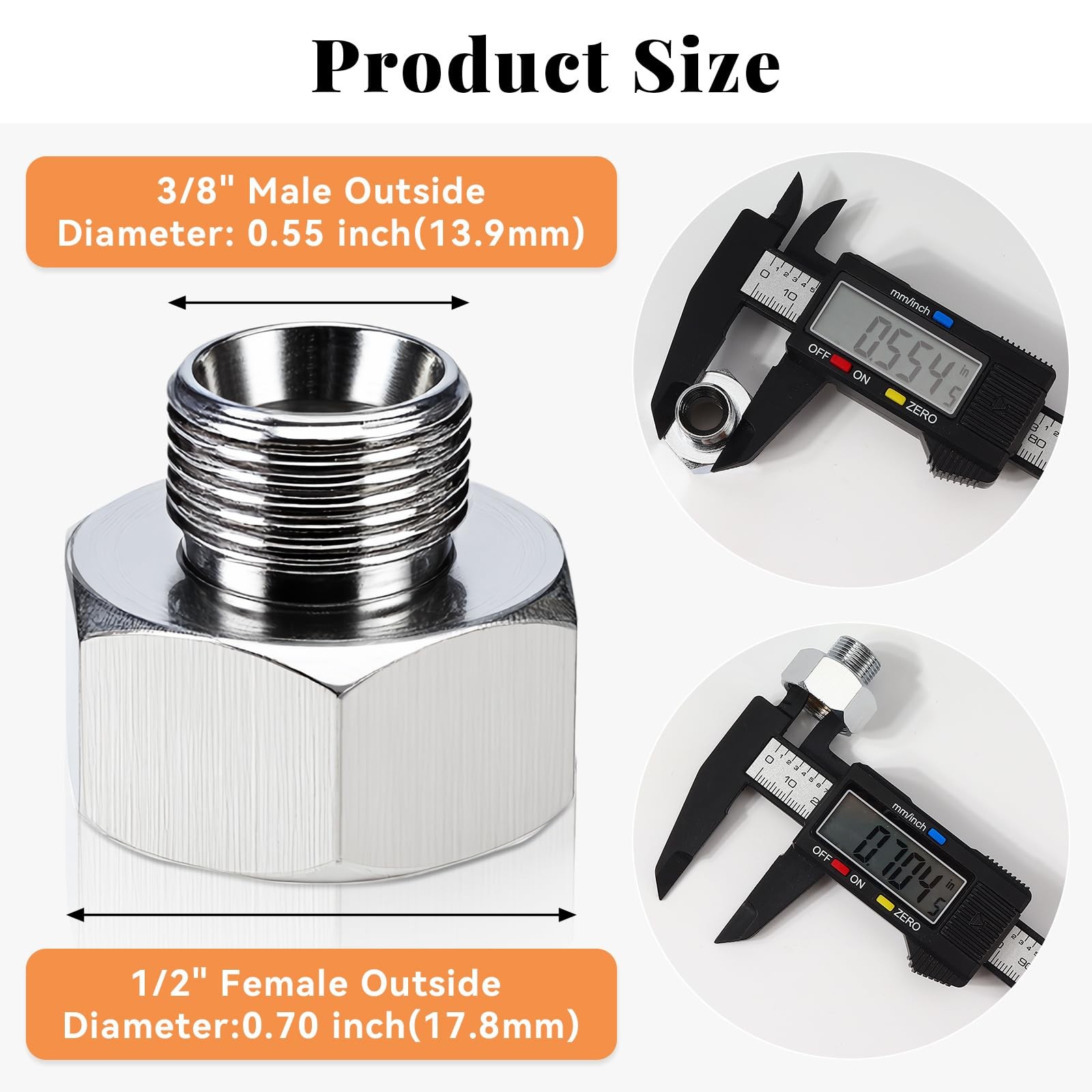 Water Line Adapter, 4 Pcs 1/2″ Female to 3/8″ Male Brass x 1/2″, Silver