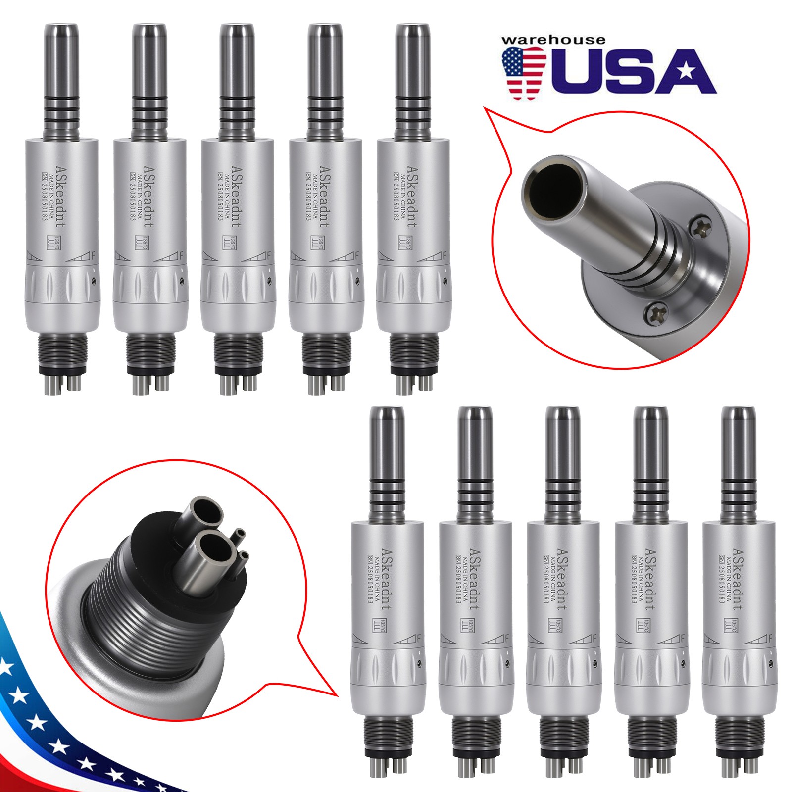 1-10*ASkeadnt Dental Low Speed E-type Air Motor Handpiece 4 Hole Inner channel