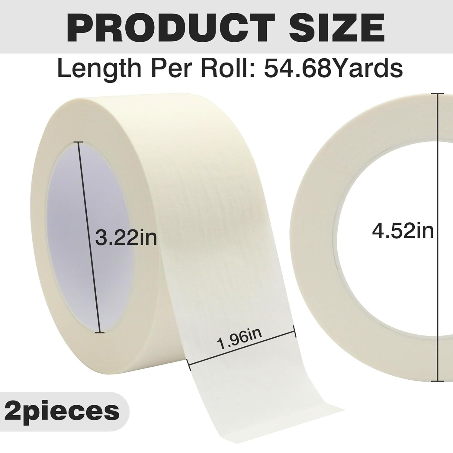 Masking Tape 2 inch Wide, 2 Pack General Purpose Beige White Painters Tape for C