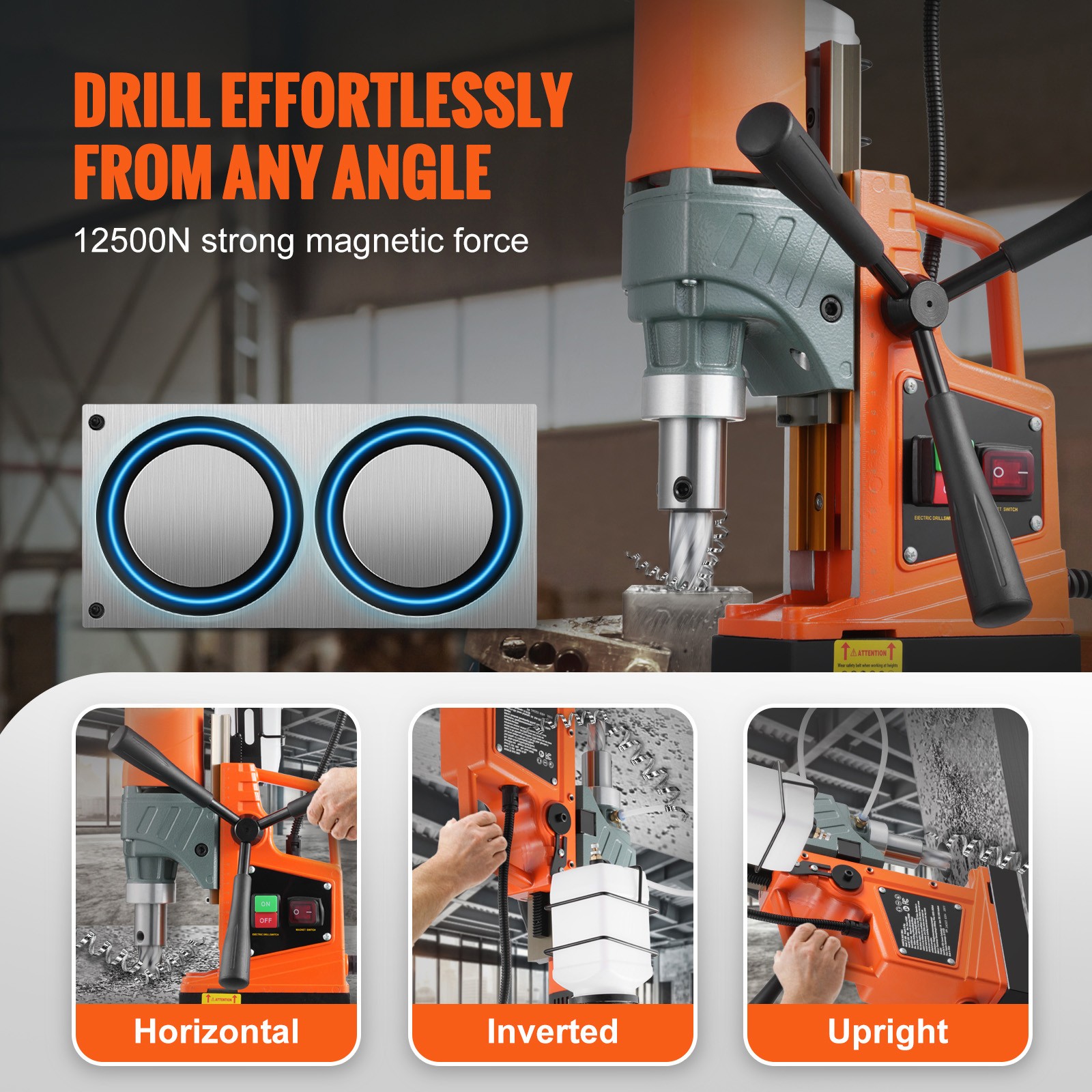 11HSS Bits Magnetic Drill 1450W 12500N Portable Mag Drill Press 850RPM 1.6″