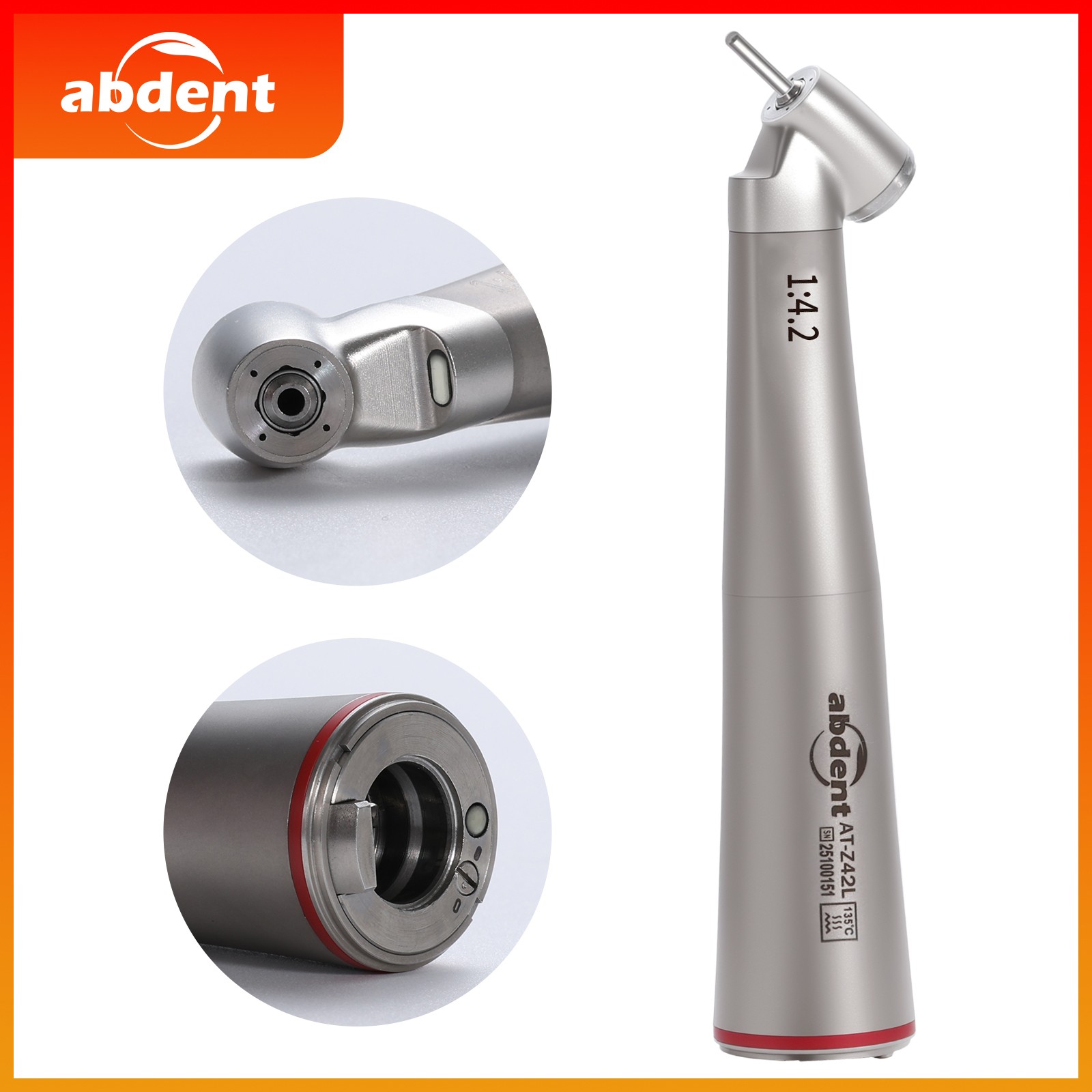 Abdent Dental 1:4.2 LED Fiber Optic Quattro Spray Contra Angle Handpiece