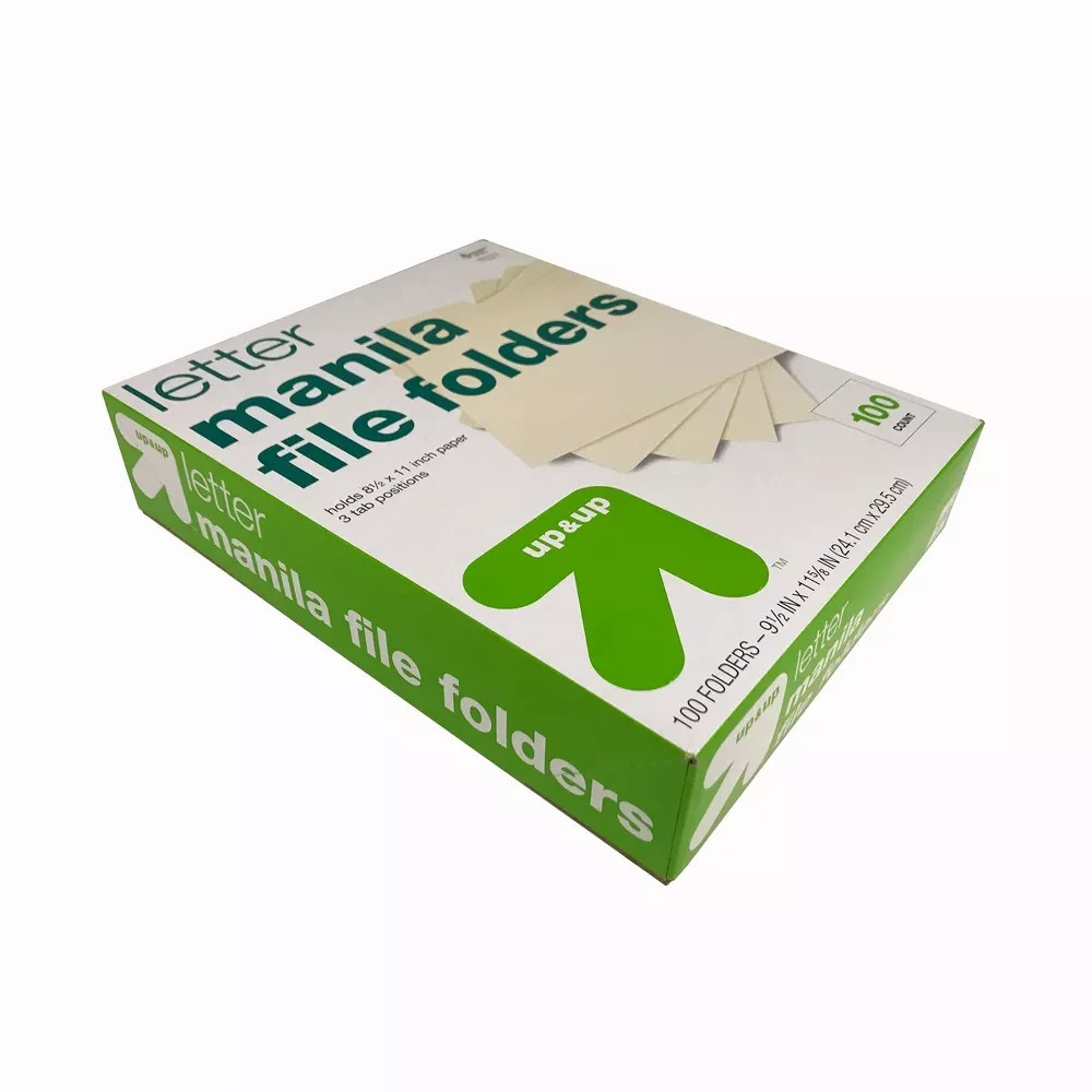 100ct Manila File Folders – up&up™: Letter Size, Top Tab, 12 Sheet Capacity, Bro