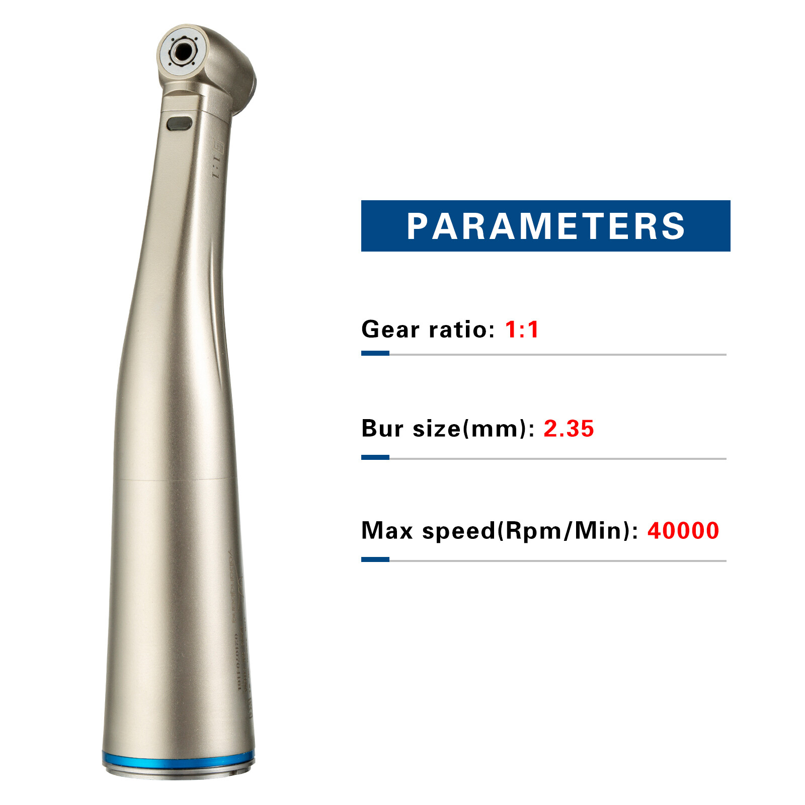 Pieza de mano de contraángulo dental LED Fibra óptica Baja velocidad φ2.35mm