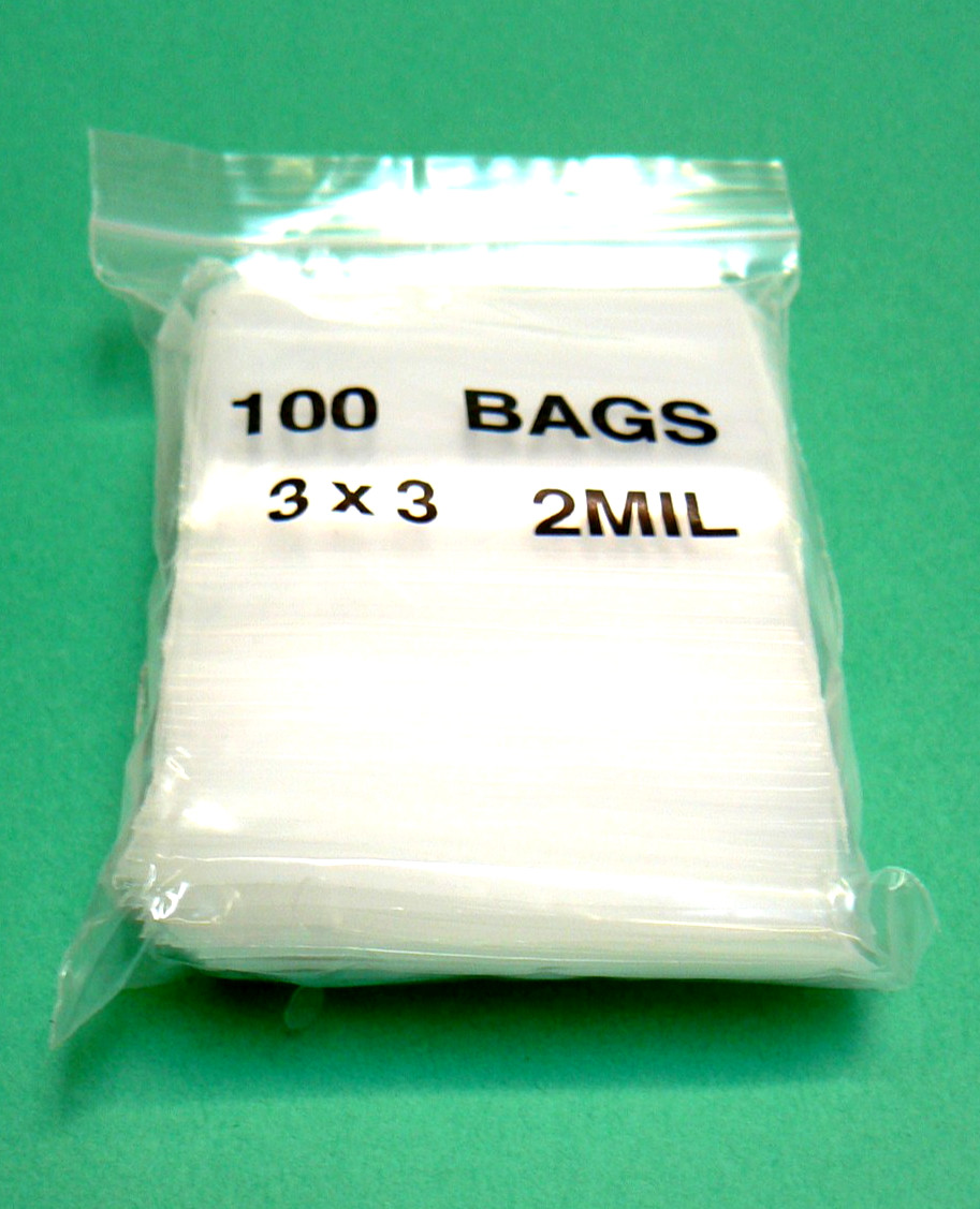 100 Zip Seal Lock Bags 2Mil Clear 3×3 Reclosable Poly Zip Slide 3″ x 3″ Baggies