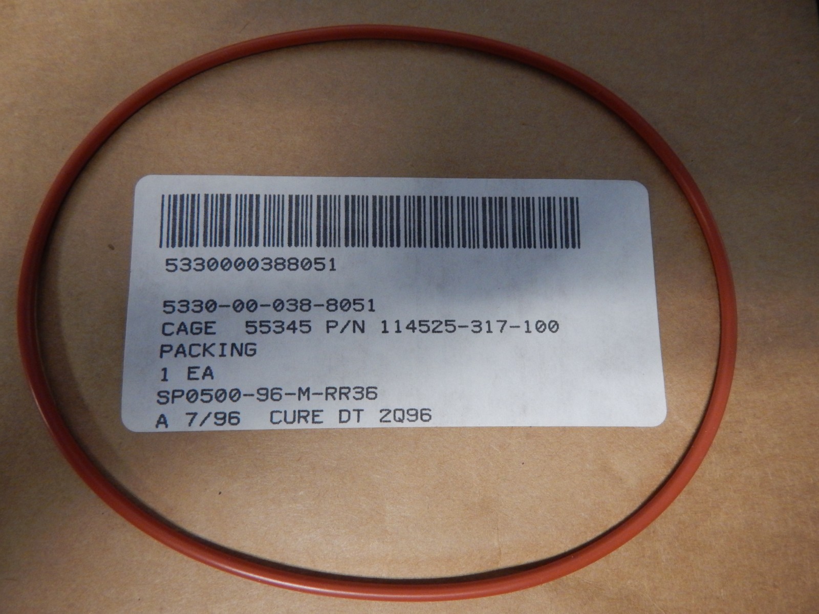 ‘1 PIECE’ – PN# 114525-317-100 – PACKING, PREFORMED – NSN:5330-00-038-8051