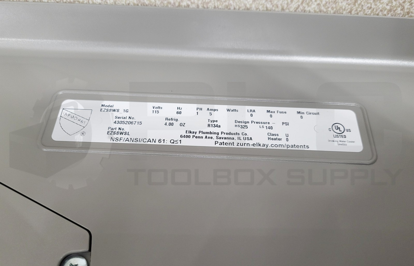 NEW ELKAY EZS8WSL REFRIGERATED WATER COOLER (BOTTOM ONLY), EZS8WSLK