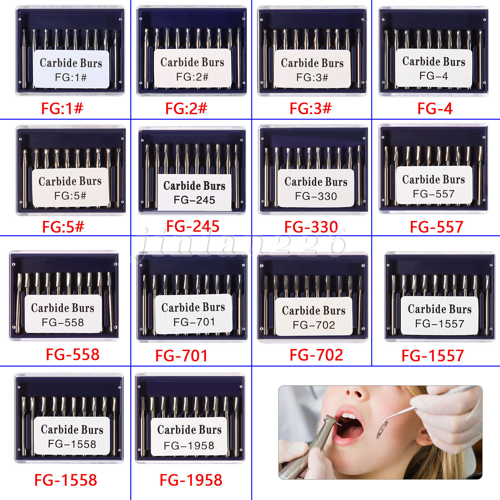 Dental Carbide Burs FG #1-5 557 Round for High Speed Handpiece 10 per package