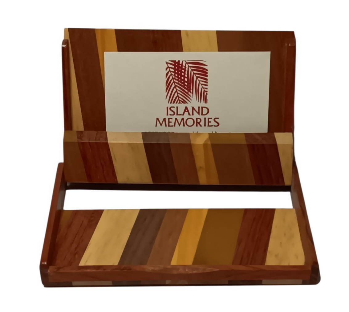 Aloha Business Card Holder Tri Colored Wood Island Memories Office Gift Idea
