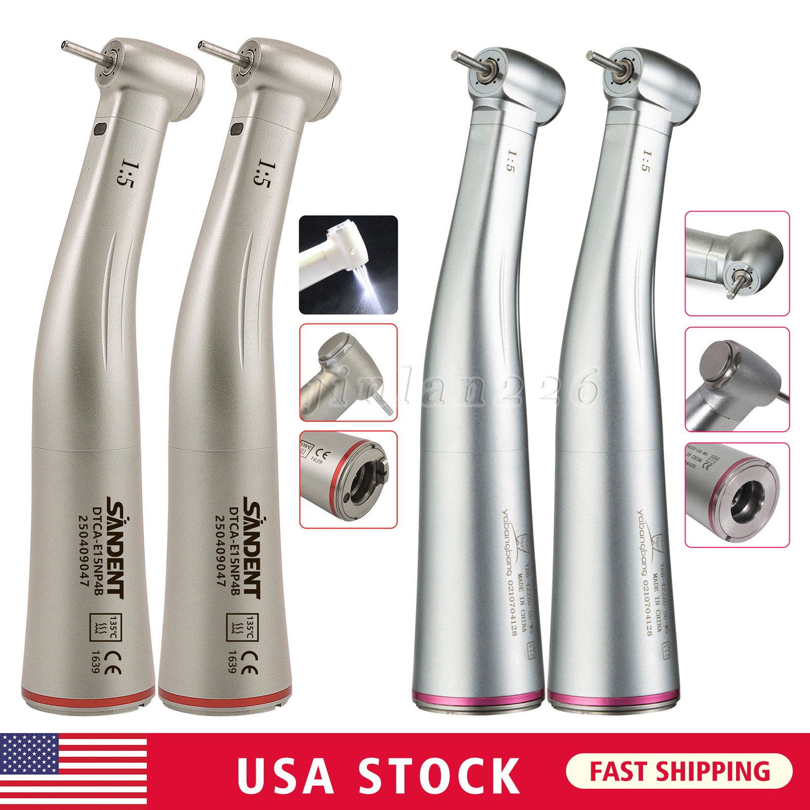 Dental 1:5 LED Fiber Optic Contra Angle Handpiece Red Ring fit NSK Ti-MAX X95L