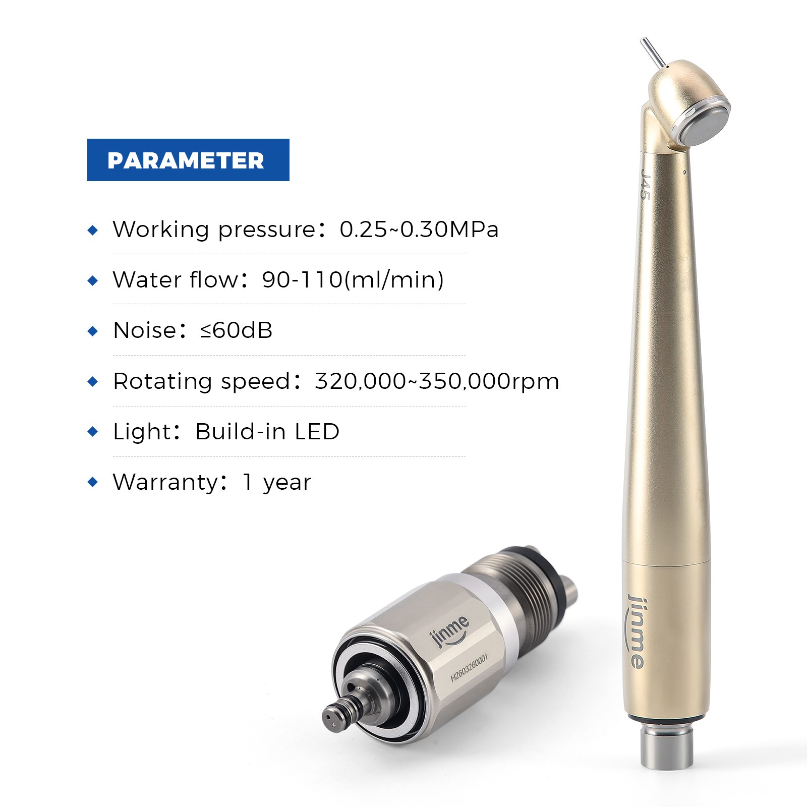 Jinme Dental 45° LED High Speed Dental Air Turbine Handpiece 4Hole Generator