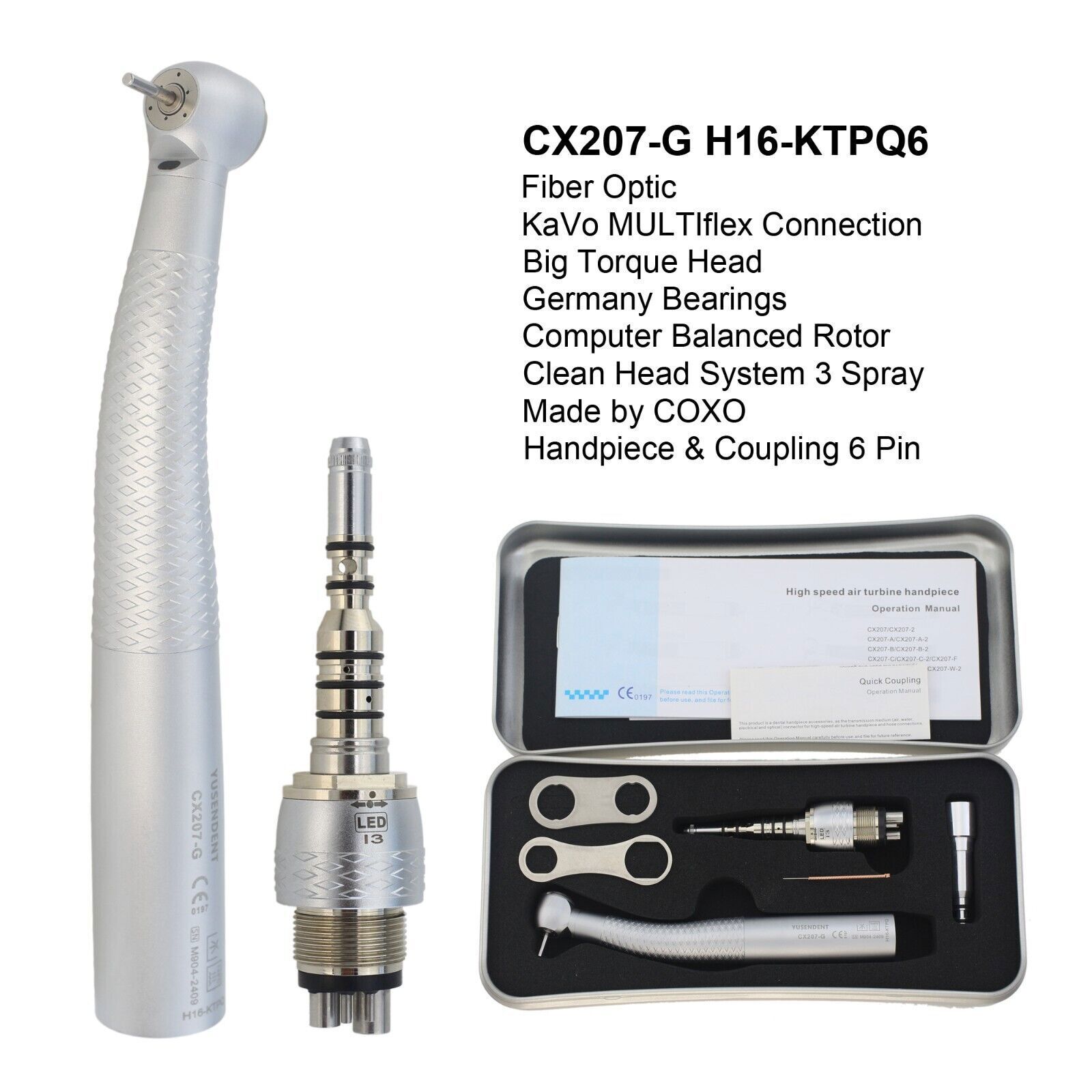 COXO Dental Handpiece Fiber Optic High Speed Turbine CX207-G KaVo MULTIflex LED
