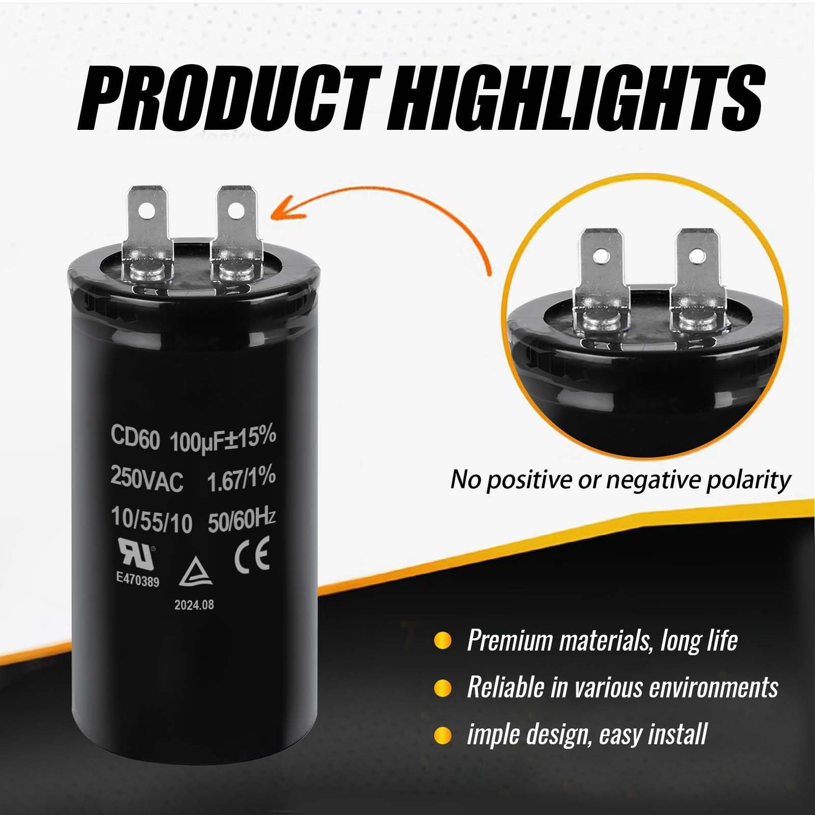 2 PCS 100uF MFD 15% CD60 250VAC 50/60Hz Motor Start Capacitor Electric