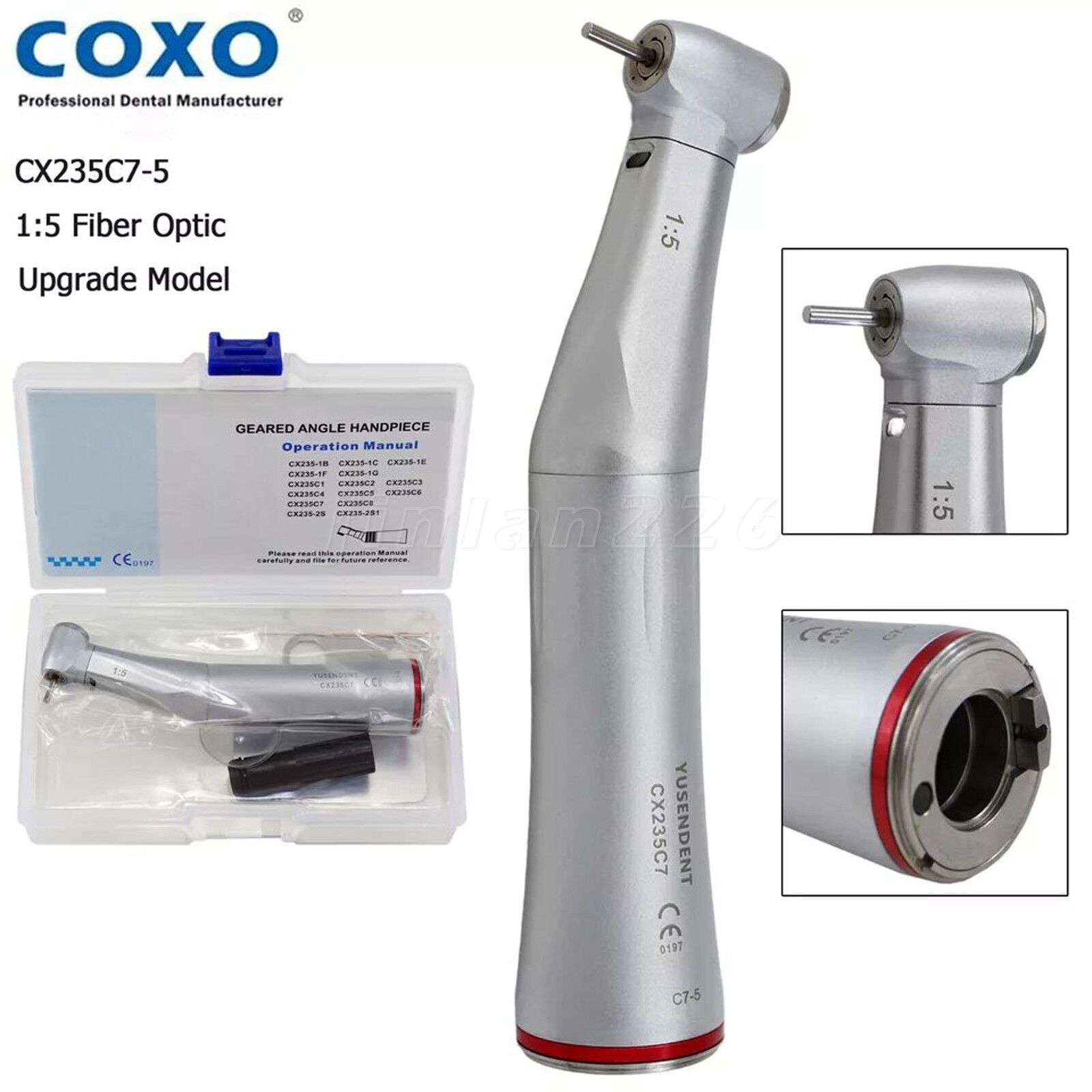 COXO Dental Electric Handpiece 1:5 Increase Fiber Optic Contra Angle C7-5