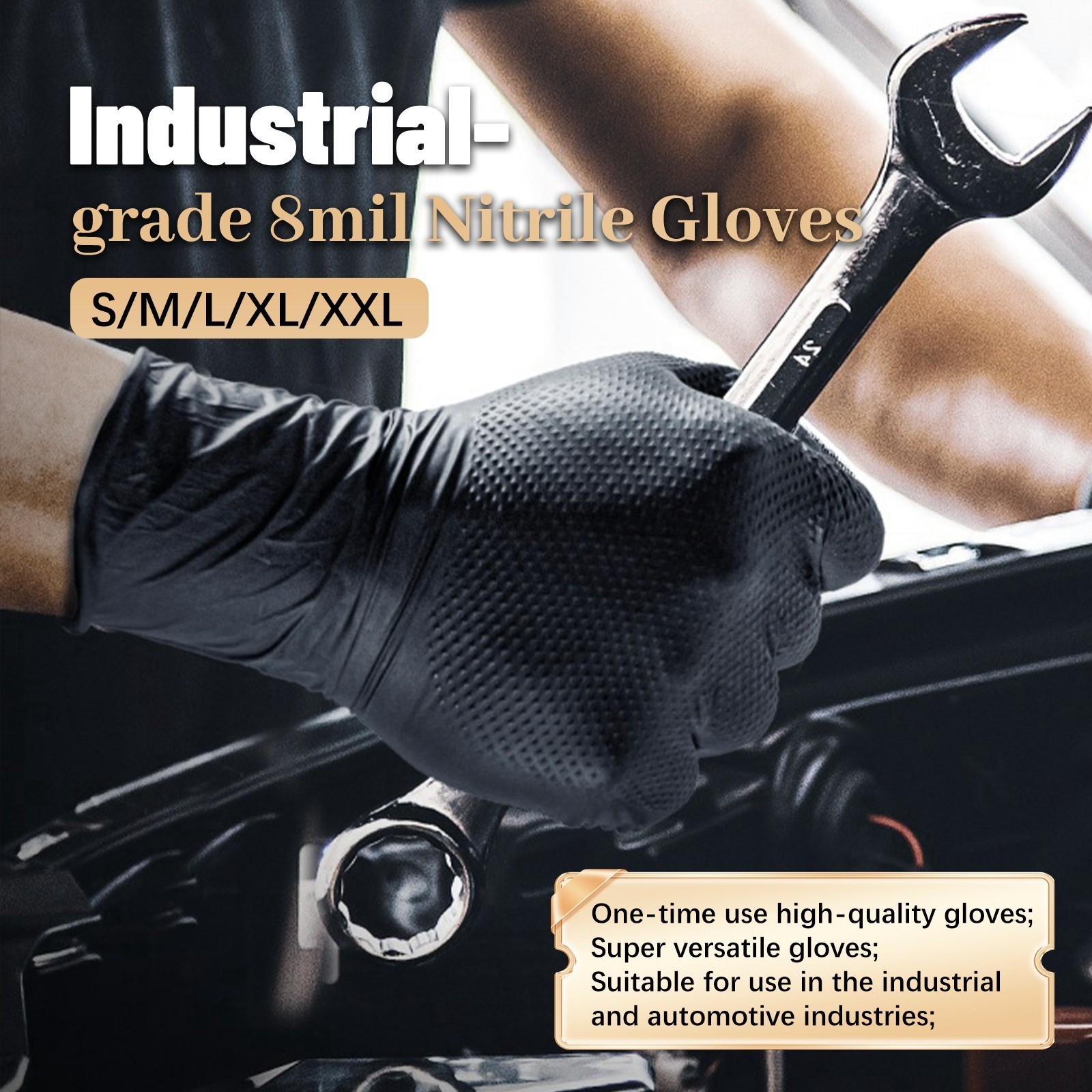 800-Count Heavy-Duty 8 Mil Black Nitrile Gloves | Textured Industrial Bulk Lot