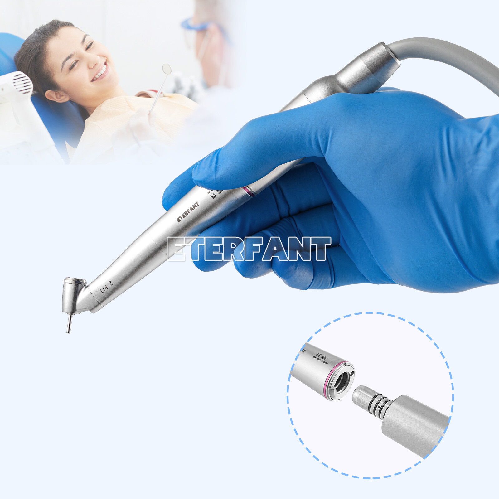 ENTERFANT NSK Style Dental 45° LED 1:4.2 High Speed Contra Angle Handpiece