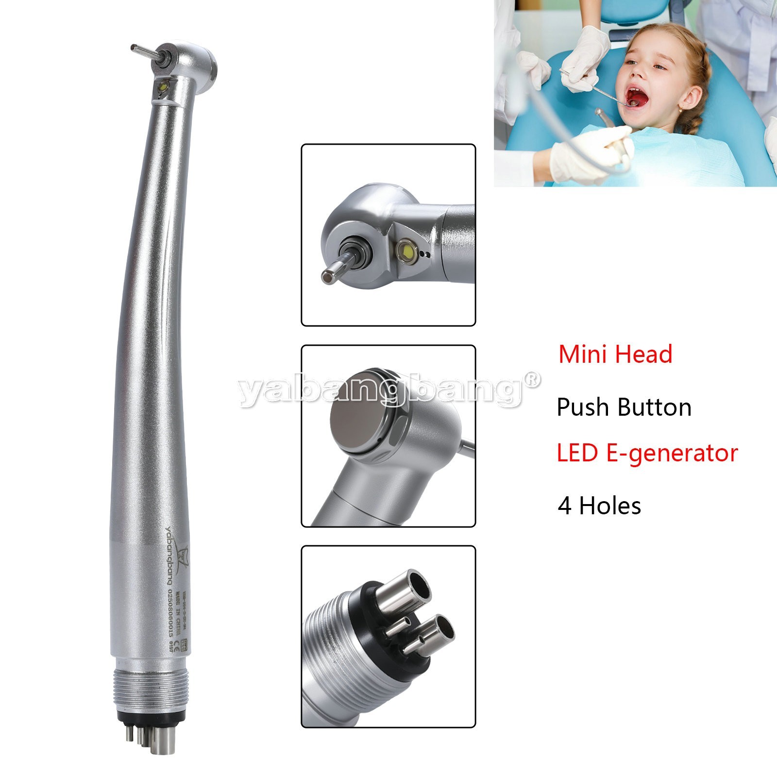Dental High Speed Handpiece Mini LED Fiber Optic Small Head Air Turbine 4H USA