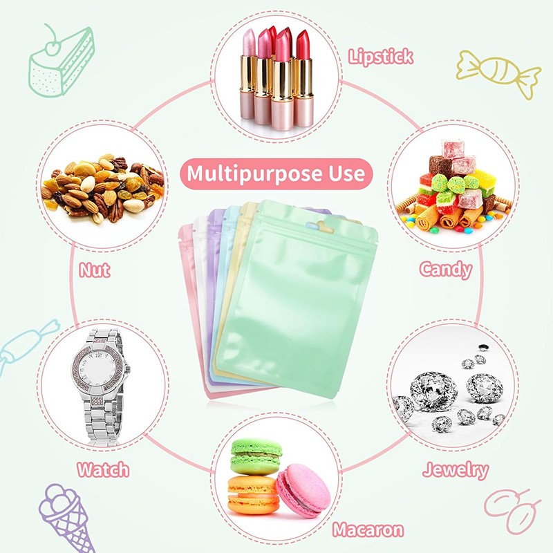 Resealable Packaging Bags Macaron Color Self Seal Bags Hang Hole Storage Pouches