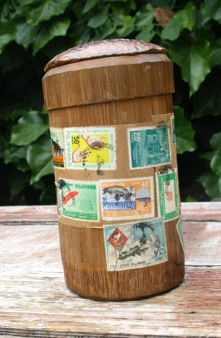 Vintage Mailing Tube Bamboo Coconut Pilipinas Philippines w/Stamps