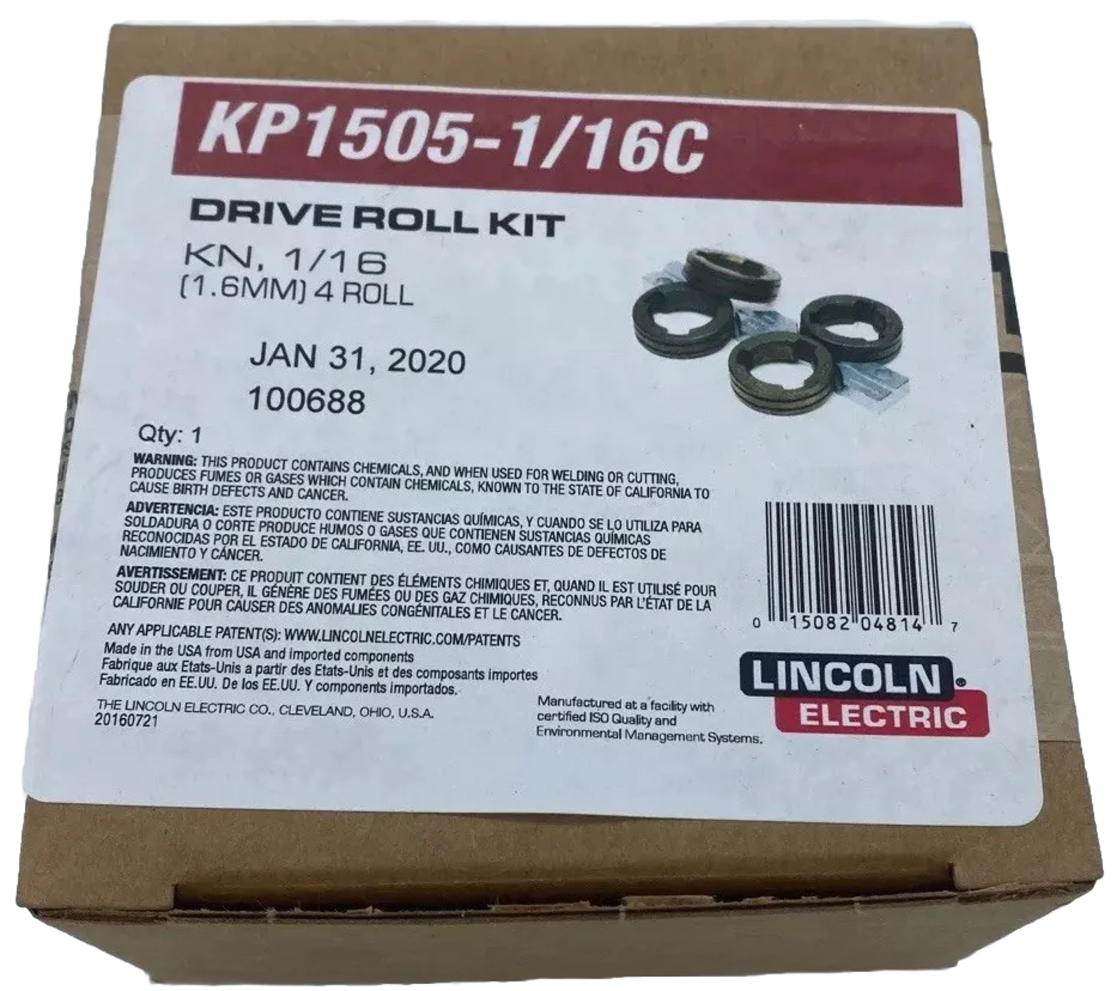 LINCOLN Electric KP1505-1/16C DRIVE ROLL KIT CORED WIRE. KN 1/16. 1.6mm 4 Roll.