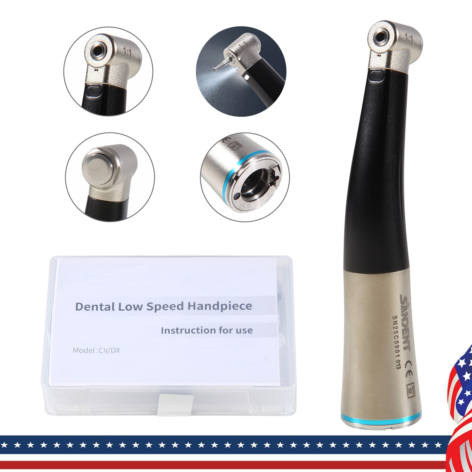 Dental 1:1 Fiber Optic LED Contra Angle Handpiece NSK STYLE YBB