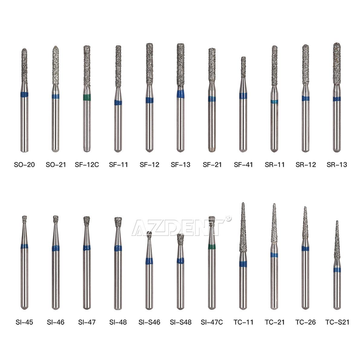 25pcs AZDENT Dental FG Diamond Burs For High Speed Handpiece Friction Grip