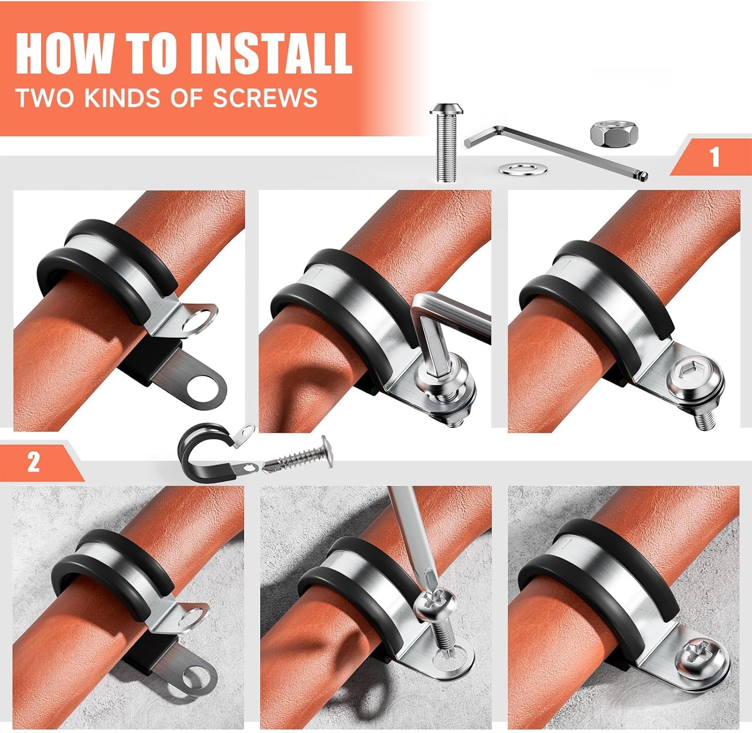 24PCS 1/2 Inch Stainless Steel Cable Clamps with Rubber Cushion Insulated Pipe C