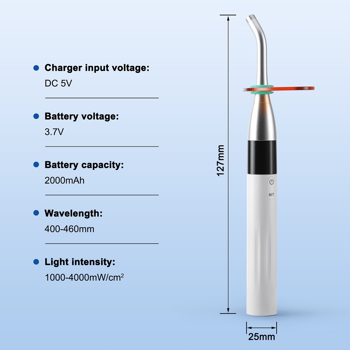 AZDENT Dental Wireless LED Orthodontics Curing Light Lamp 4000mw/cm² Blue Light