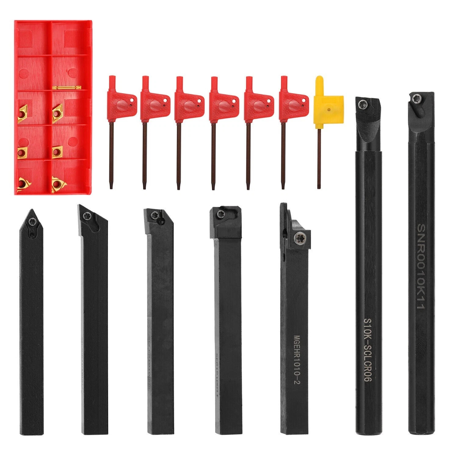 3/8 ” 10mm Shank Indexable Carbide Lathe Turning Insert Tool Holder 21PCS