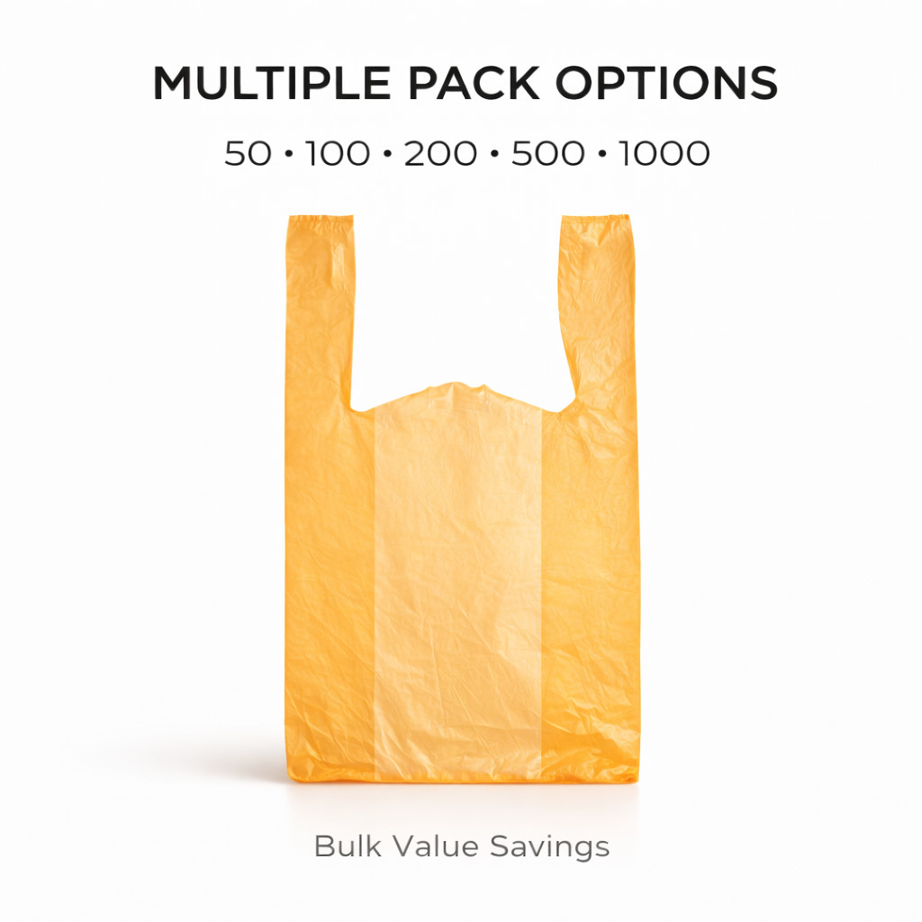 1/6 Large Orange T-Shirt GRocery Shopping Carryout Bags 21×6.5×11.5 0.51 Mil