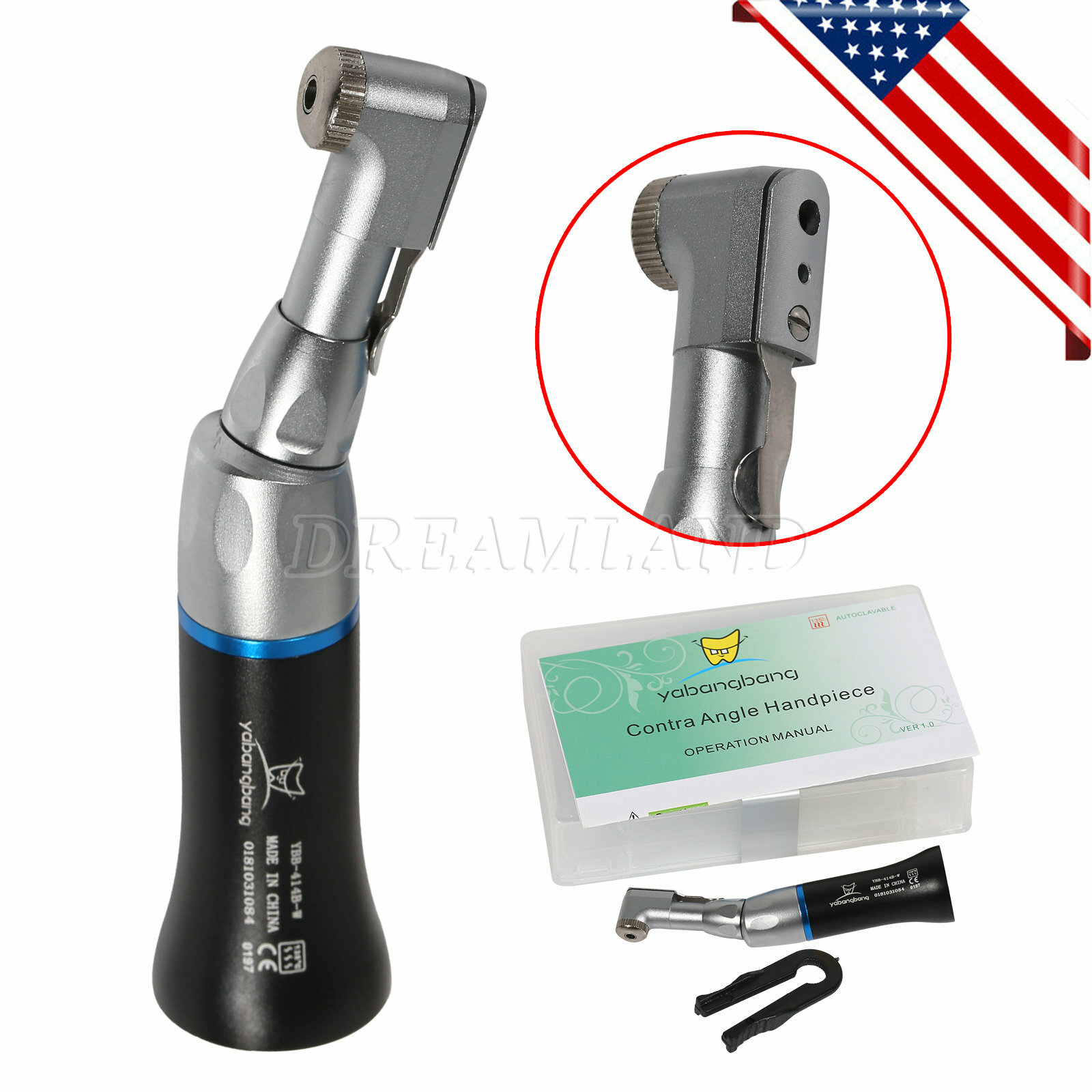 NSK Style Dental Slow Low Speed Contra Angle Straight Air Motor Handpiece 4 Hole