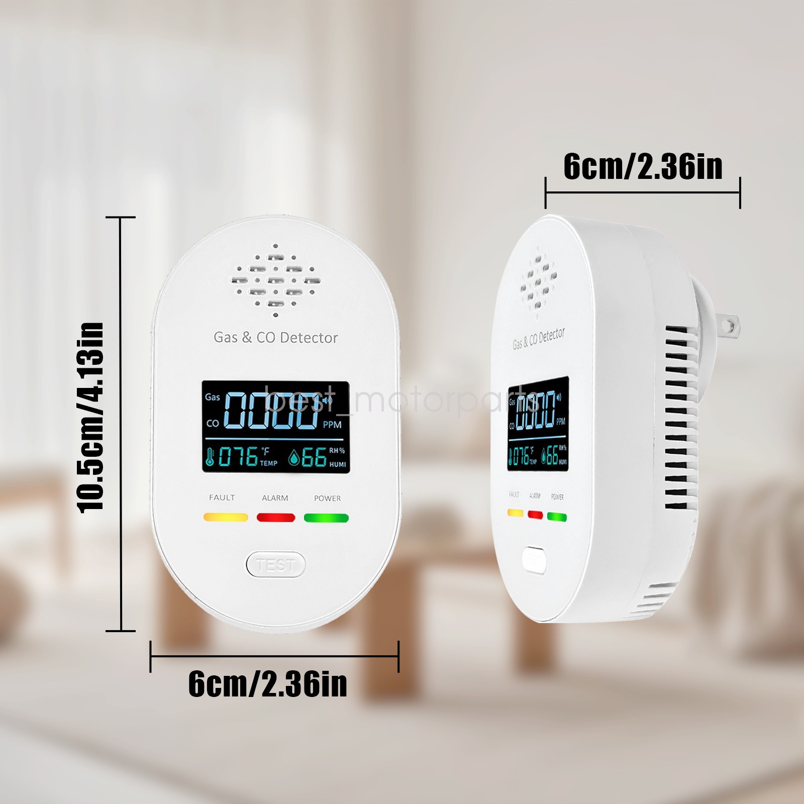 Portable 4-in-1 CO Detector with Smoke & Natural Gas, Plug-in Safety Alarm