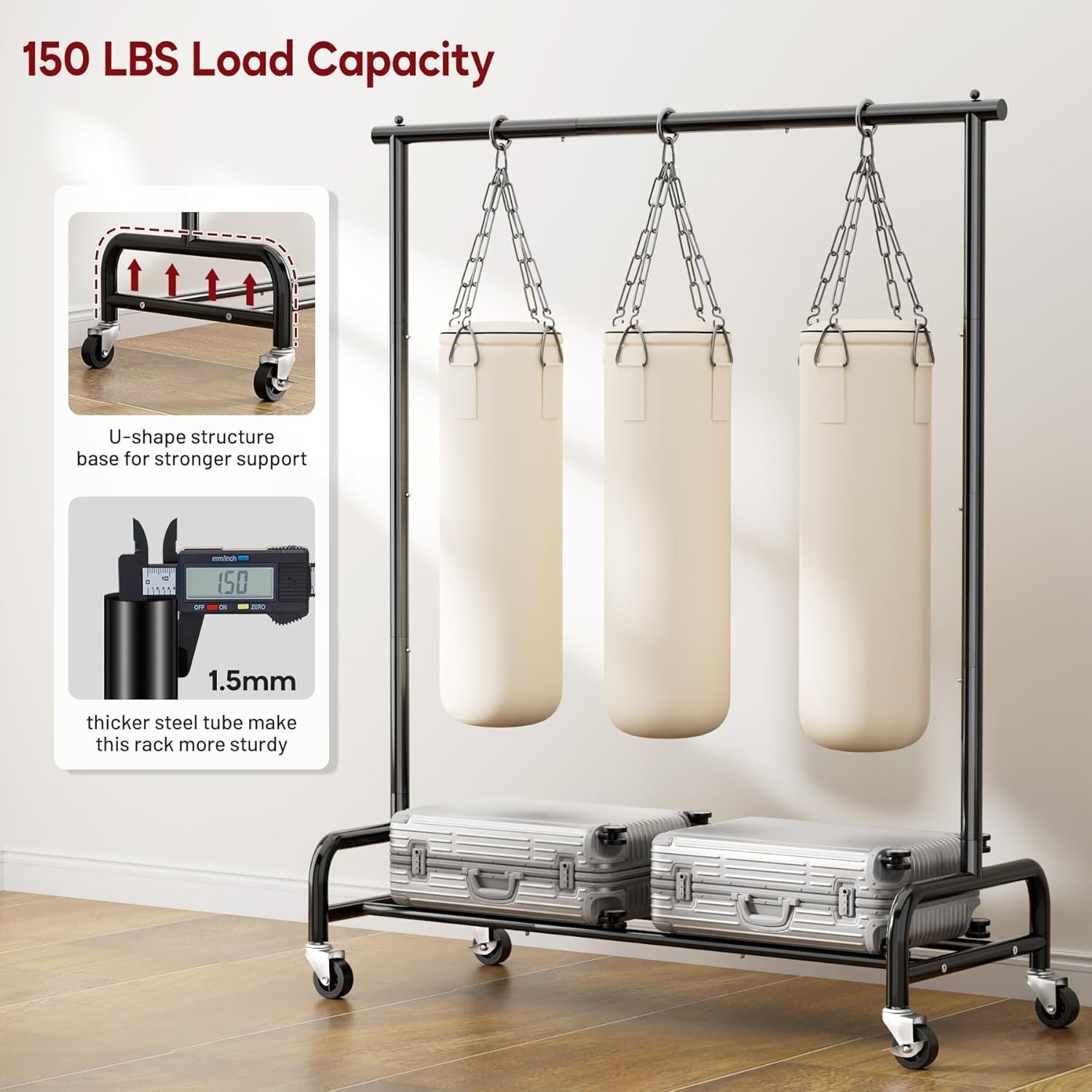 Heavy Duty Metal Clothing Rack 43W Rollers for Coats Shirts Dress Storage