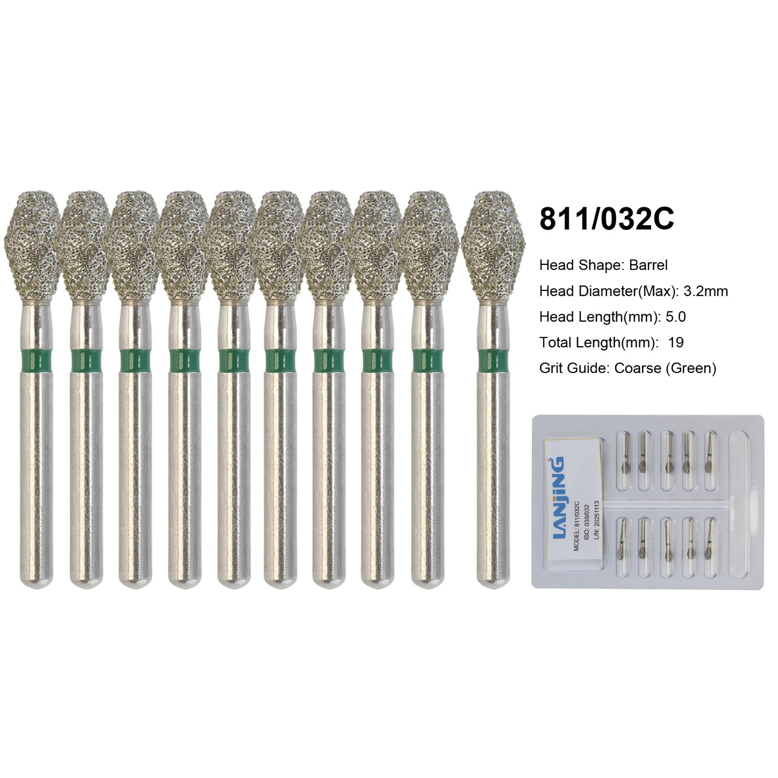 Dental Diamond Bur Barrel Shape 811/038 811/032 Super Coarse Grit High Speed FG