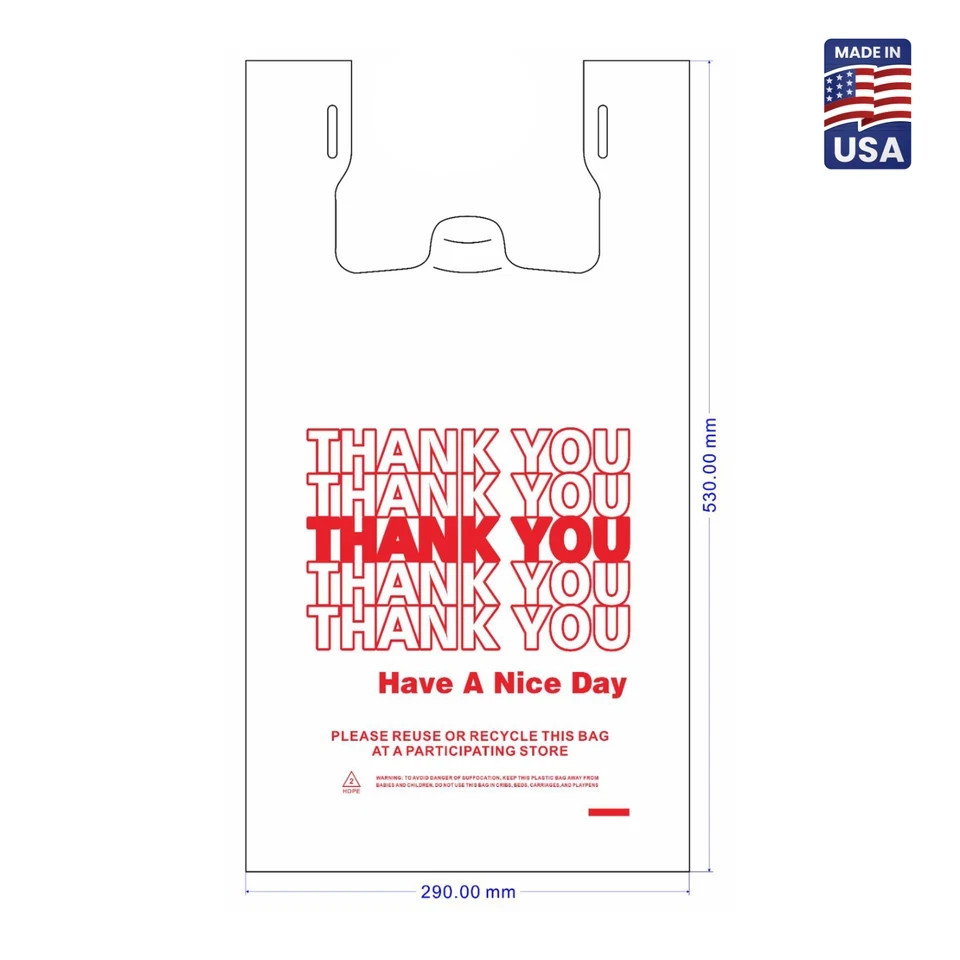 Thank You Plastic T-Shirt Bags 11.5×6.5×21 for Grocery Retail Shopping 50 pack