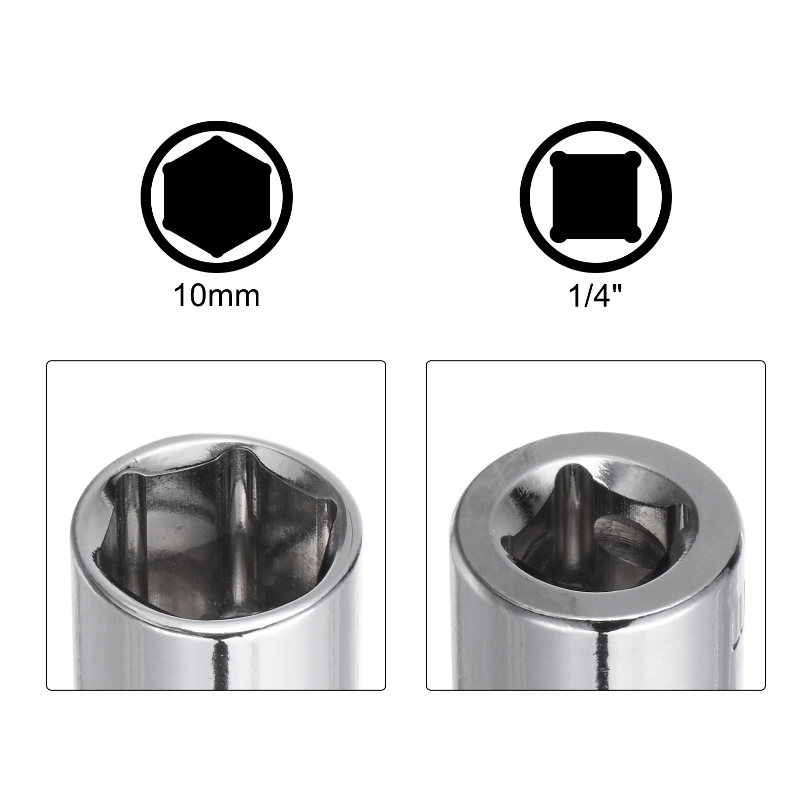 10pcs 6-Point Shallow Socket 10mm 3/8 1/4″ Drive Cr-V Deep Shallow Socket